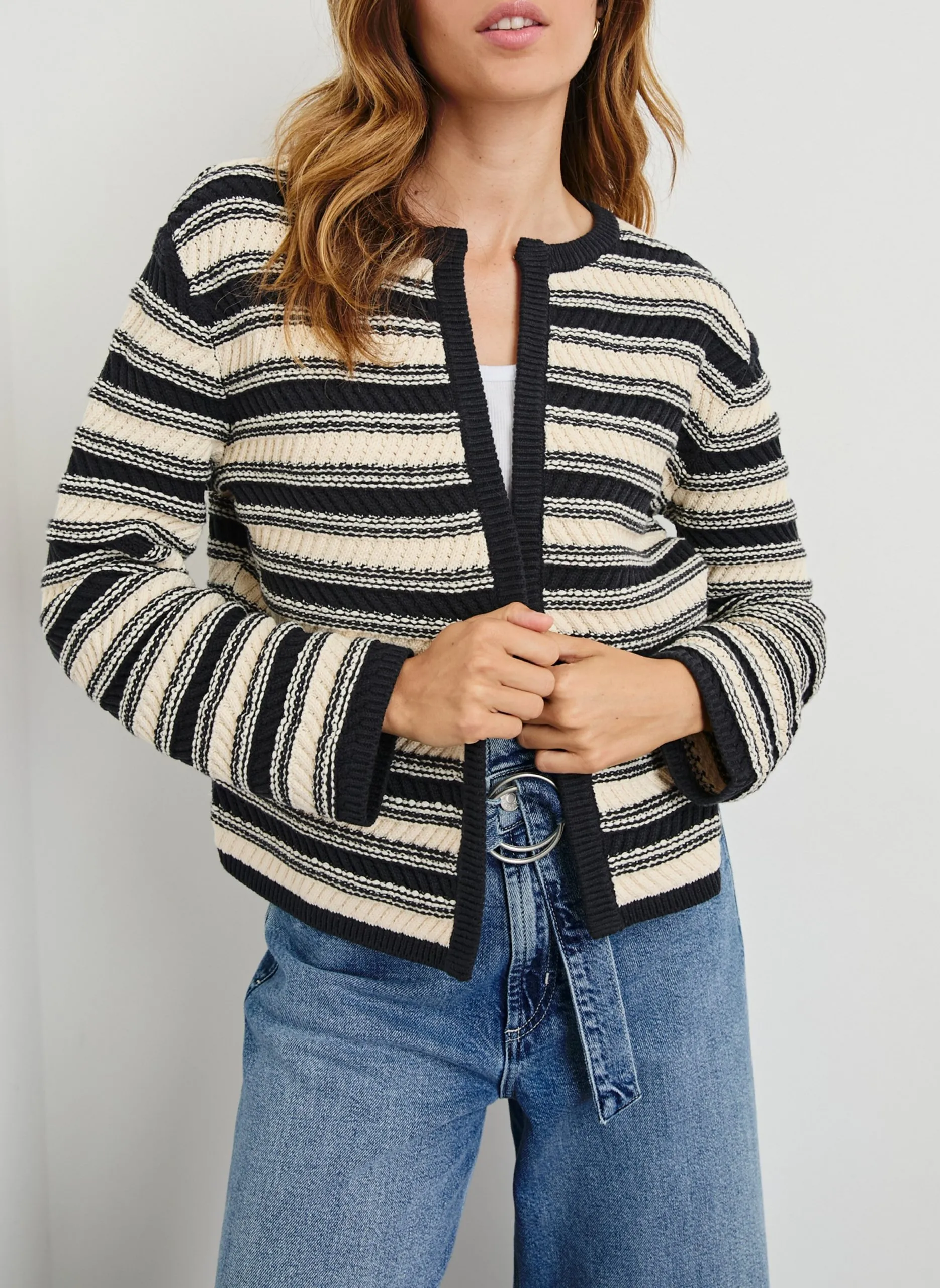 Gilet col rond en coton mélangé Multicolore NELLY