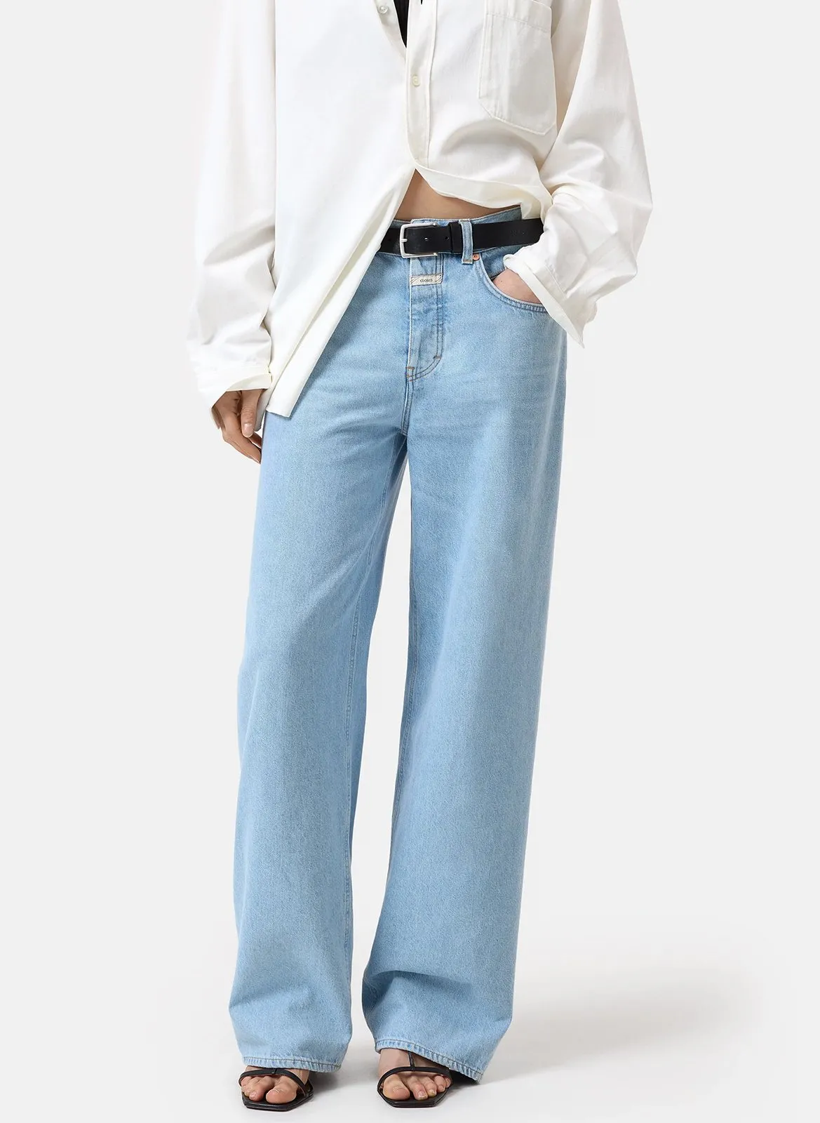 Jean large délavé en coton Bleu NIKKA