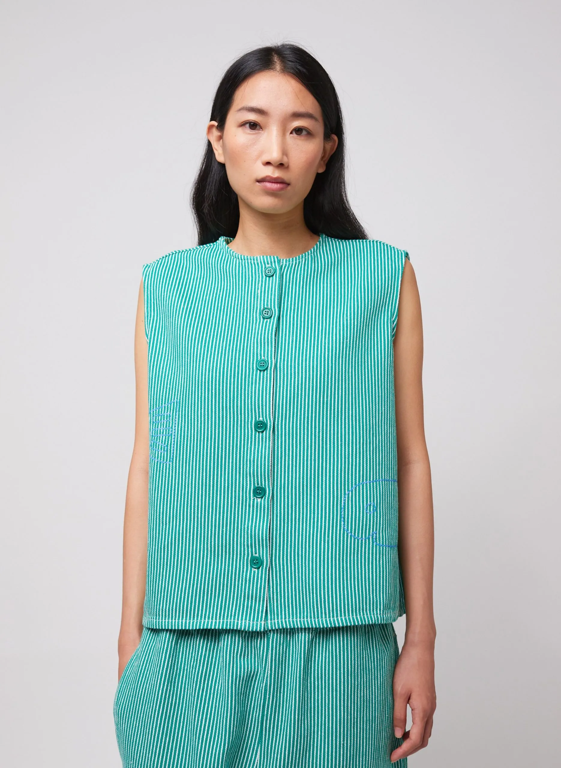 Top droit col rond en coton Vert