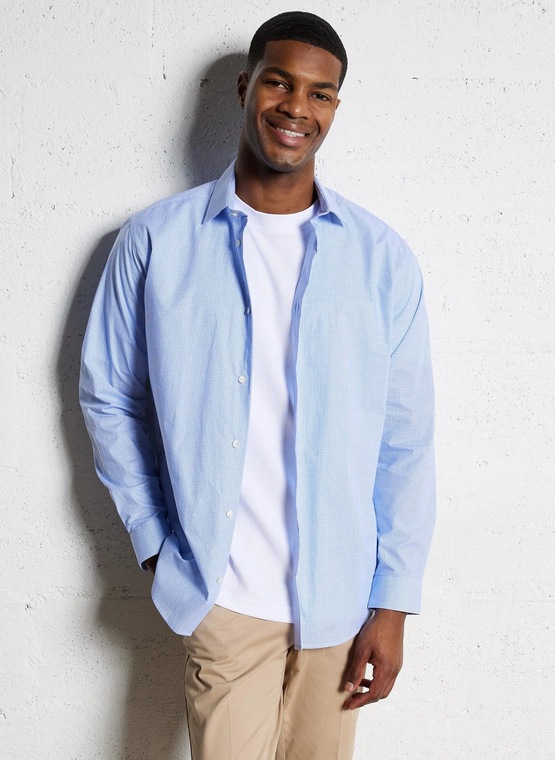 Chemise droite en coton imprimée Bleu ETTON