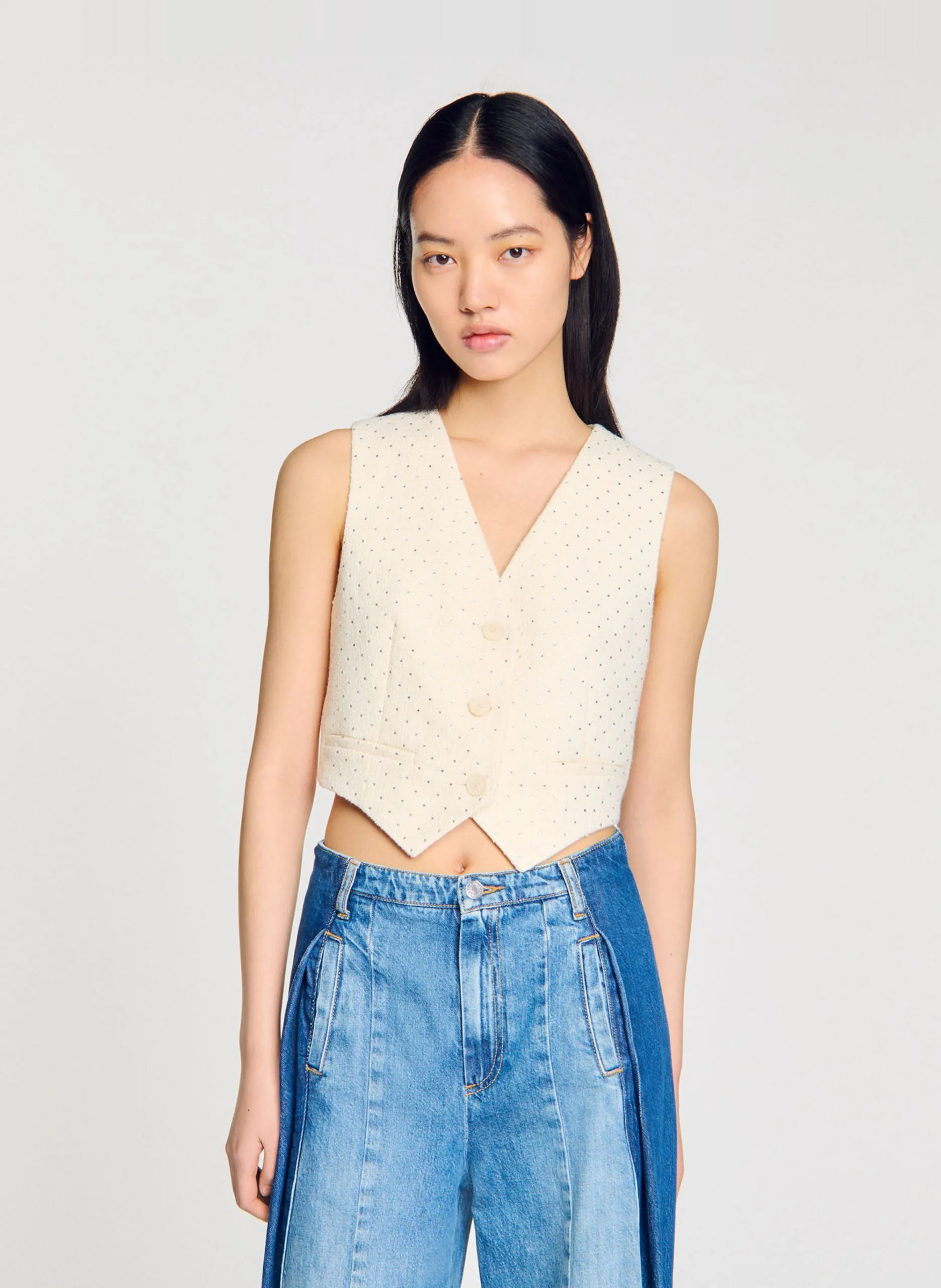 Veston en tweed strassé Blanc