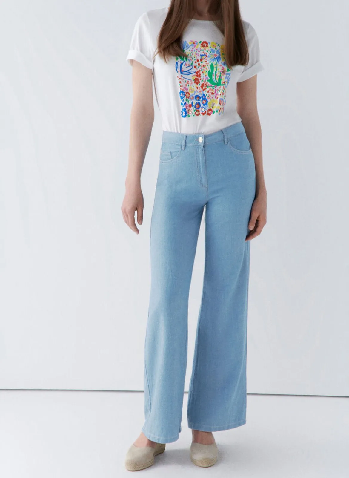 Pantalon large fluide en coton mélangé Bleu 241P-PLINCOLN