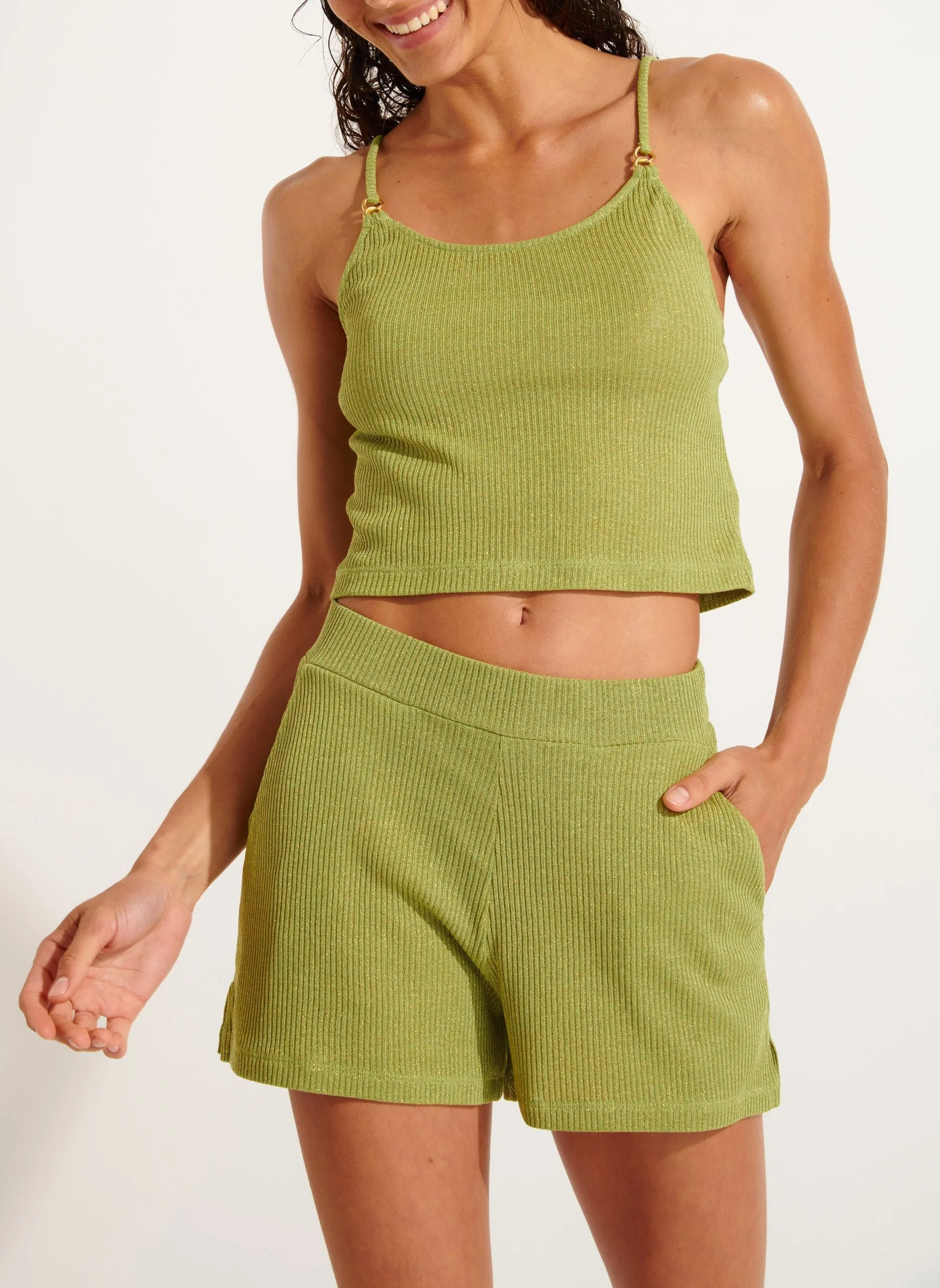 Short de plage en maille Kaki ASKA GOLDENRIB