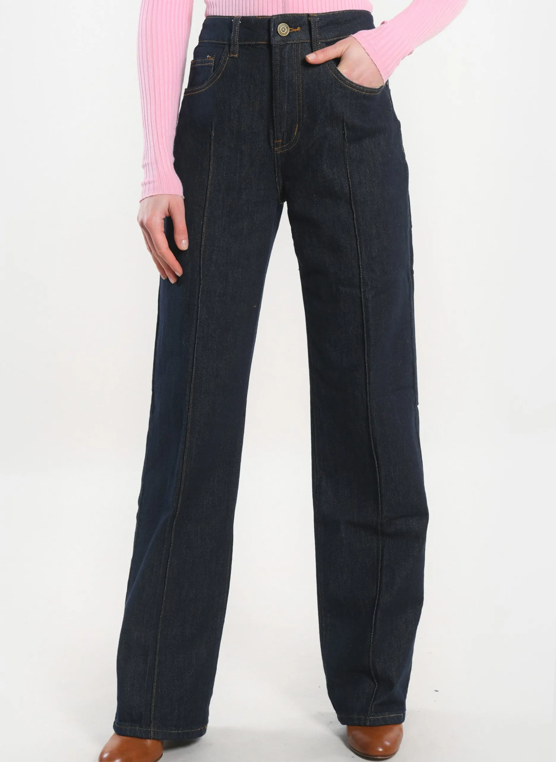 Jean droit en coton mélangé Noir STACY