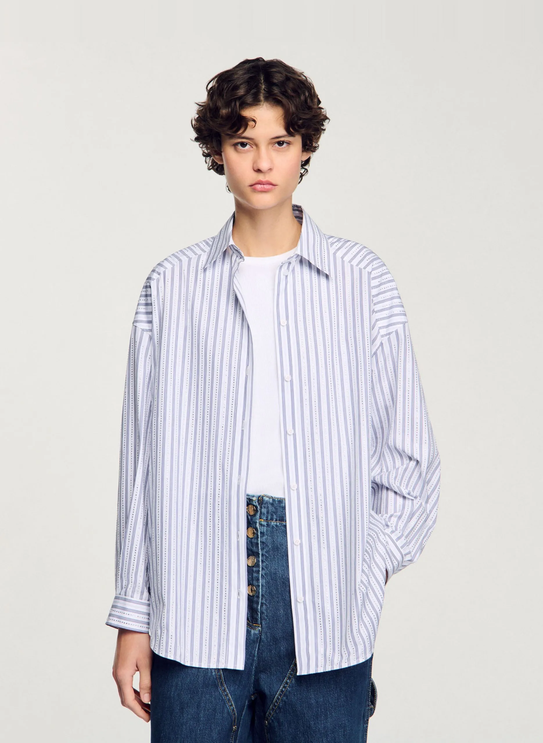 Chemise ample rayée en coton Blanc