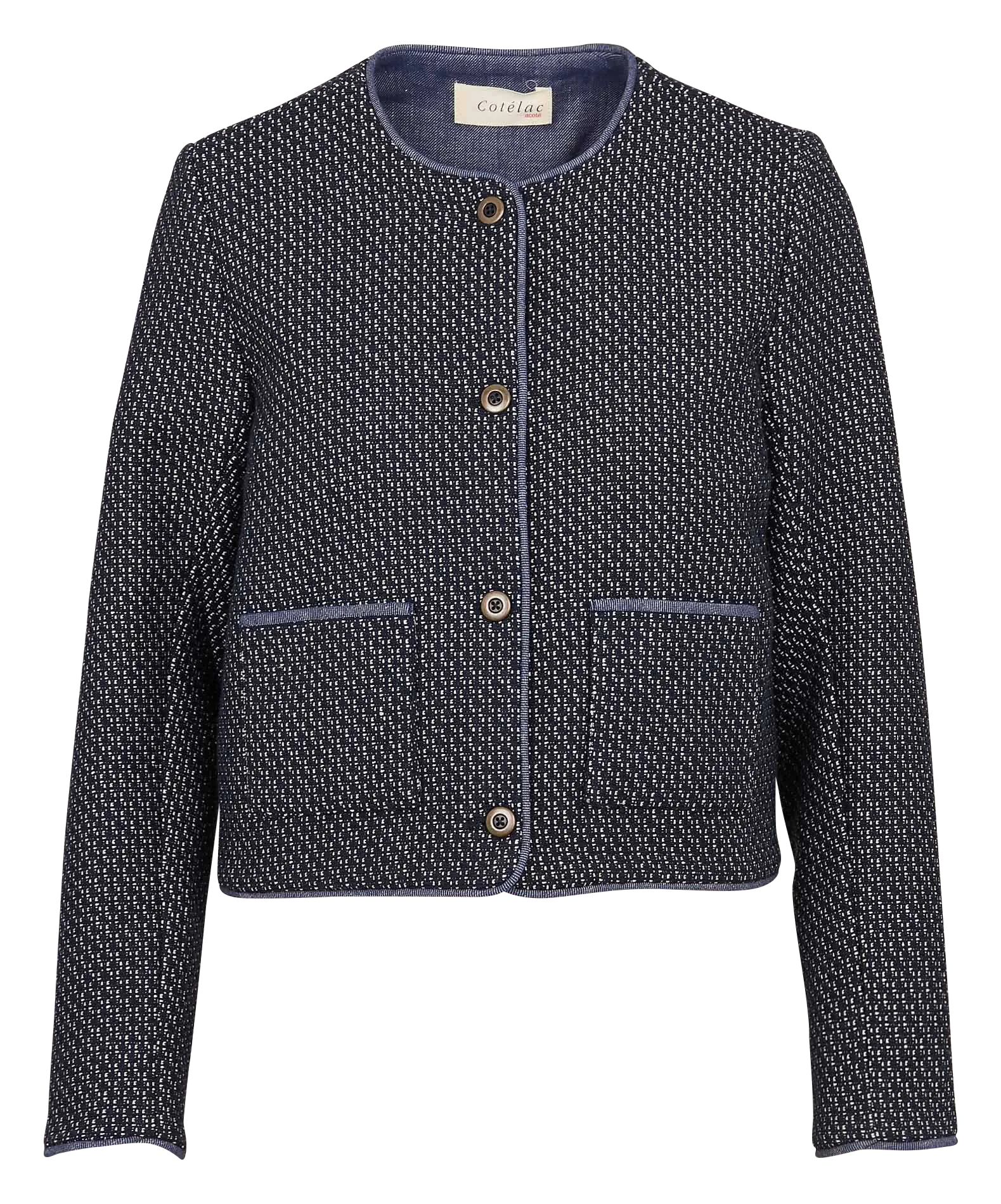 Veste col rond en coton mélangé Bleu