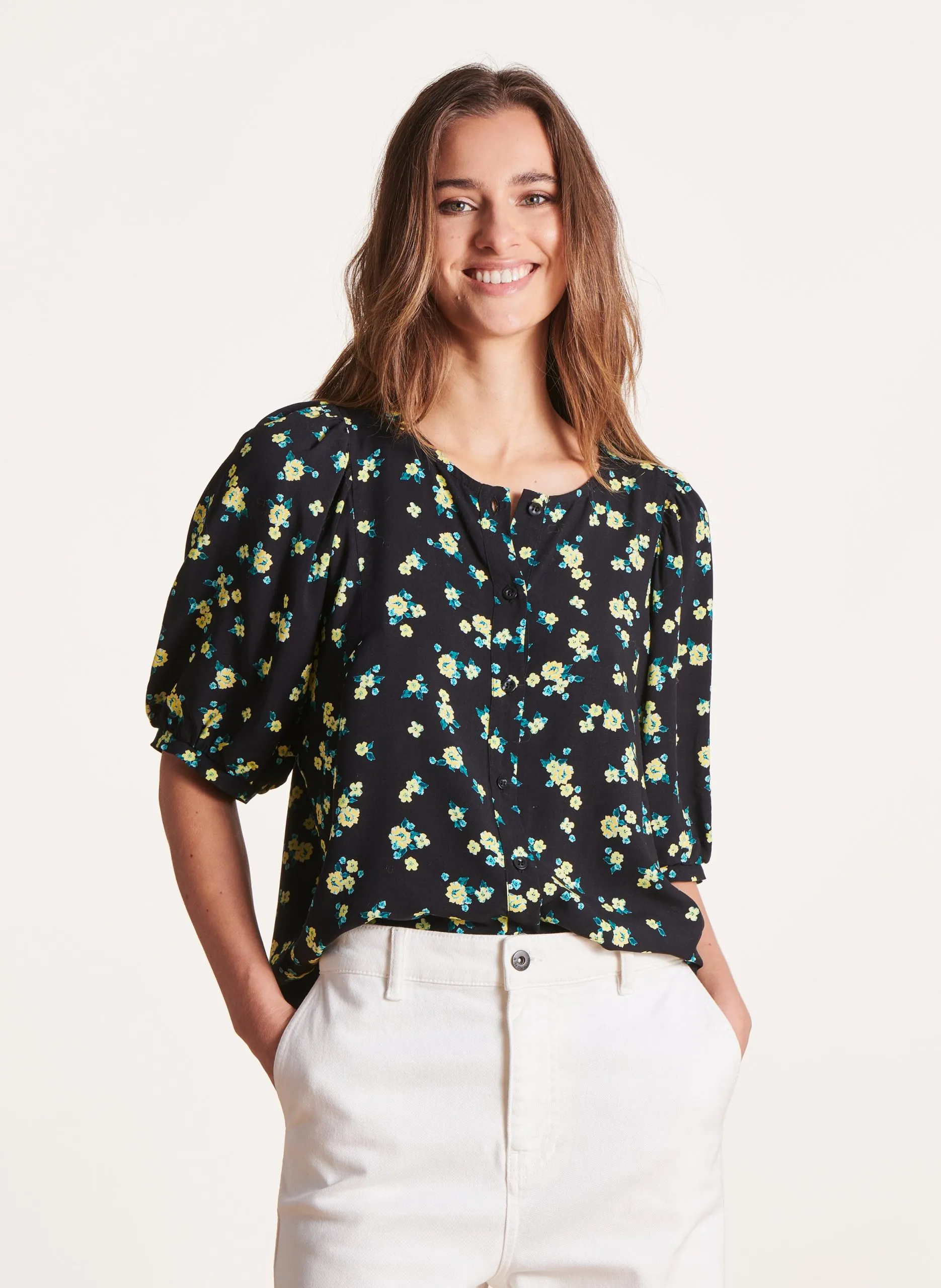 Chemisier droit imprimé Noir