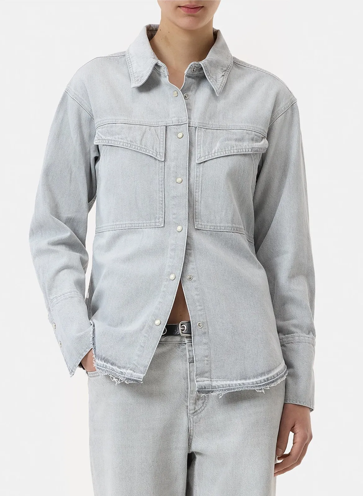 Chemise droite en jean Gris