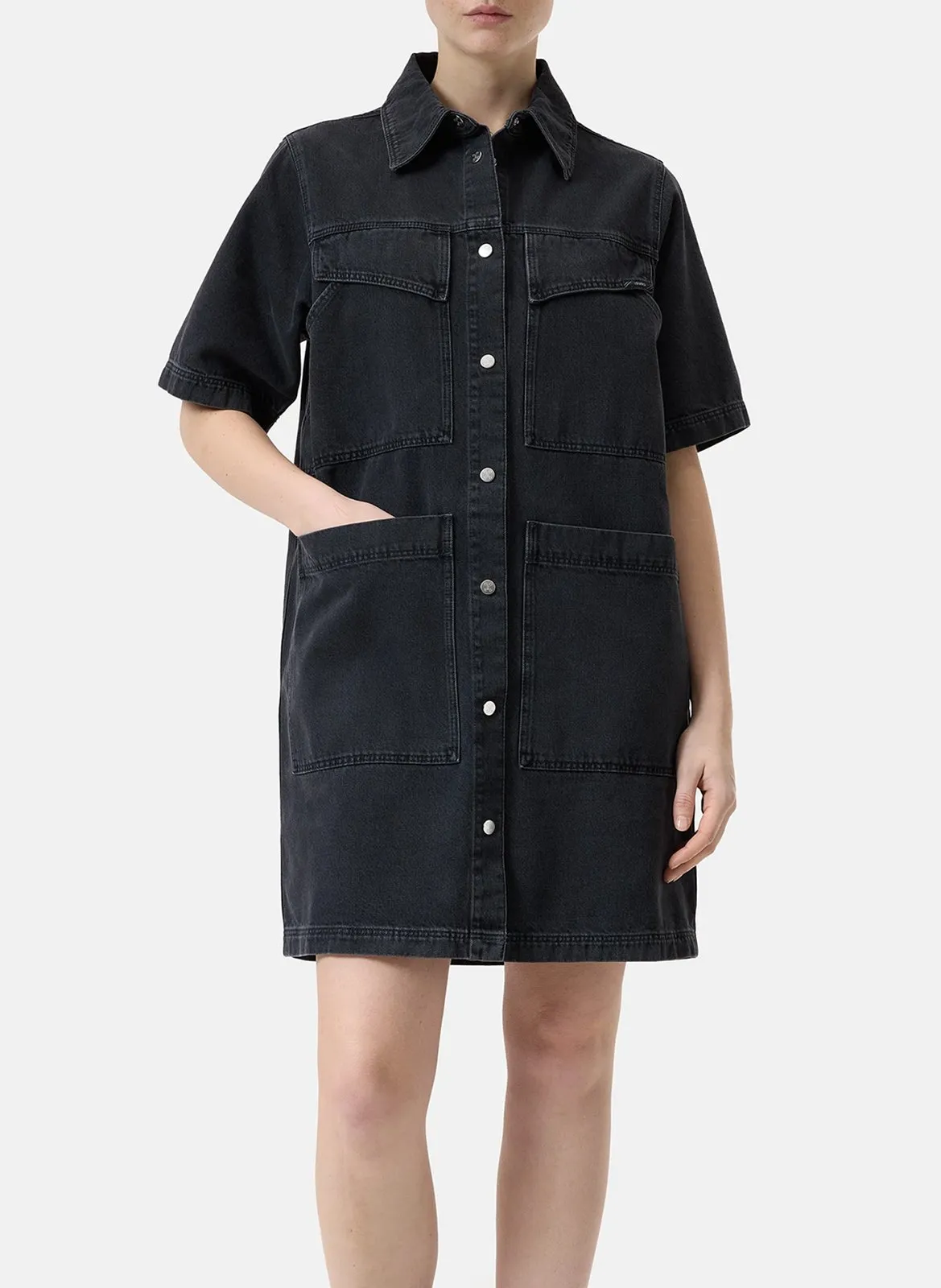 Robe droite à manches courtes en coton bio Gris