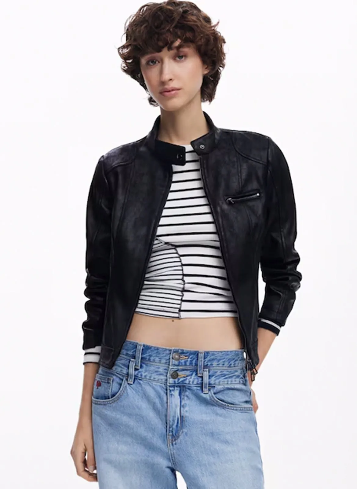 Veste droite effet cuir Noir