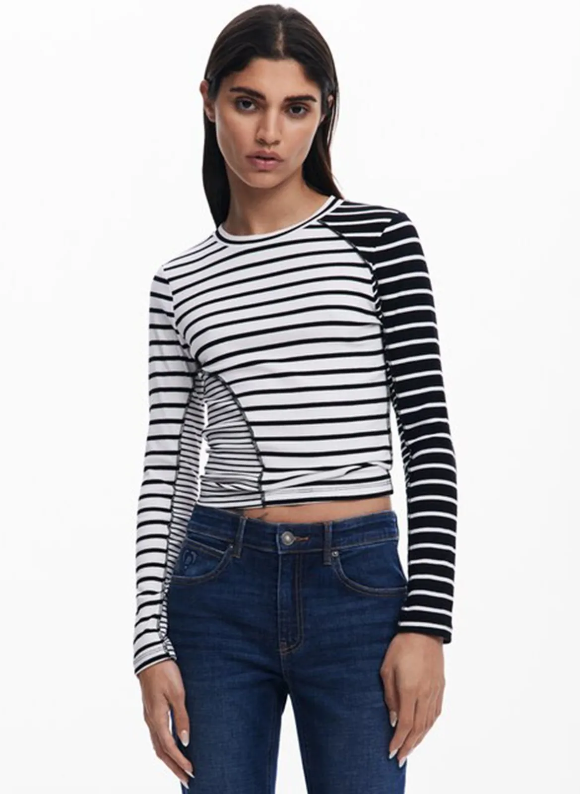 Tee-shirt droit en coton mélangé Blanc