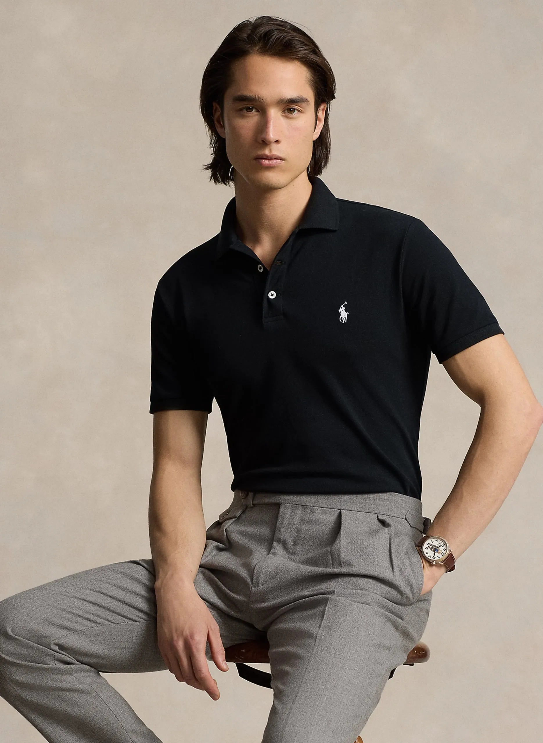 Polo slim-fit en coton mélangé Noir