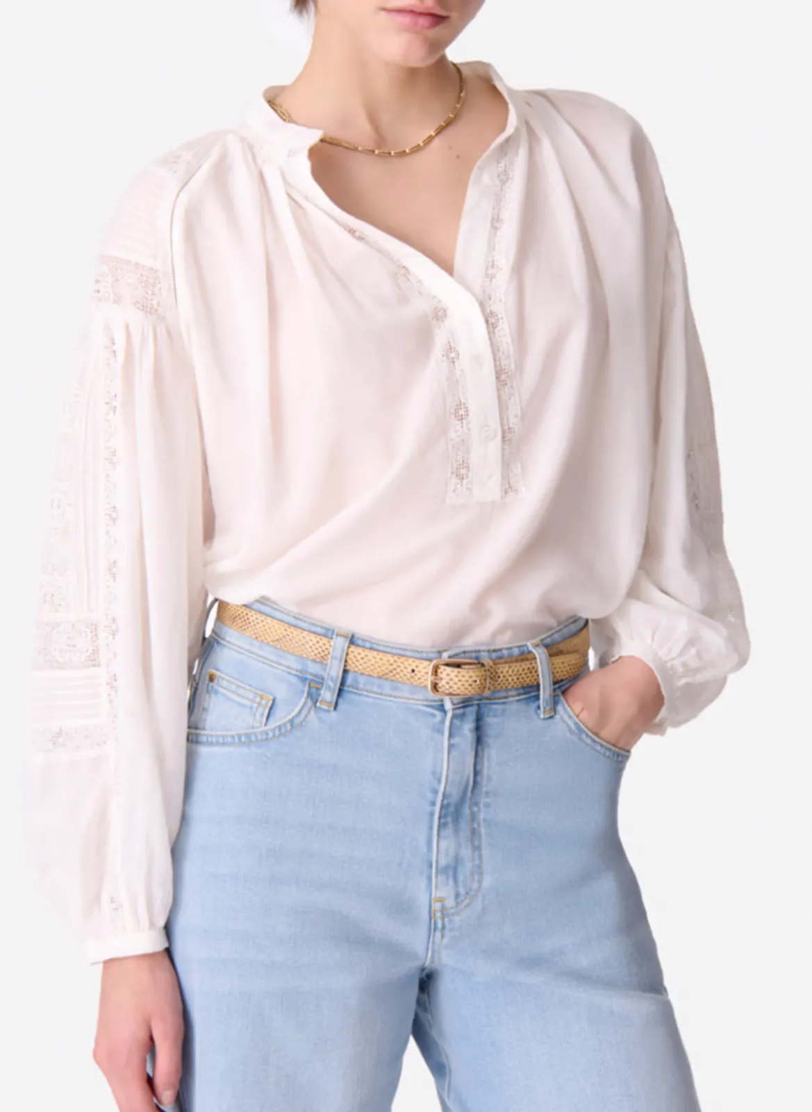 Blouse manches longues en dentelle Blanc NIPOA