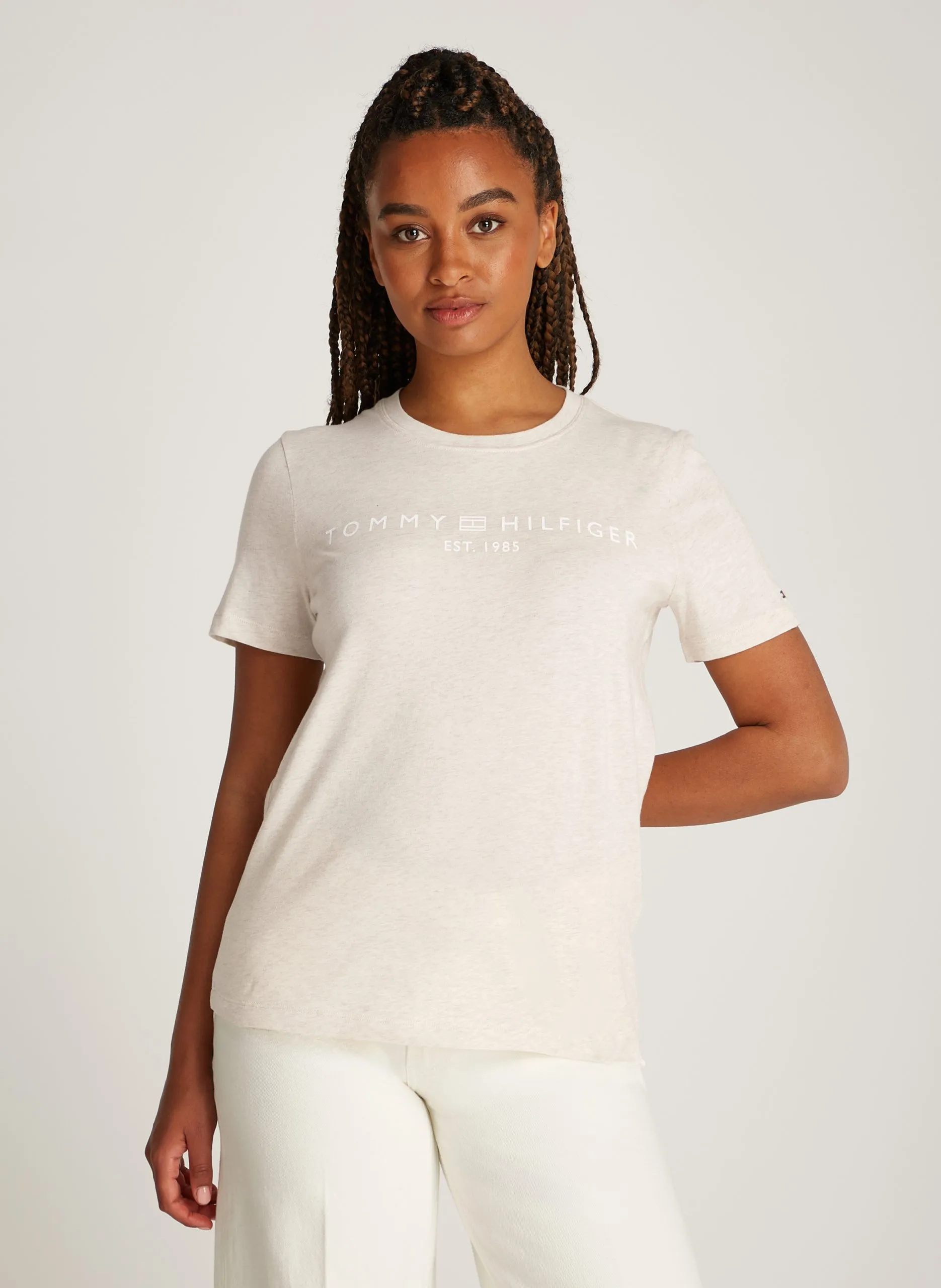 Tee-shirt droit encolure ronde en coton Marron