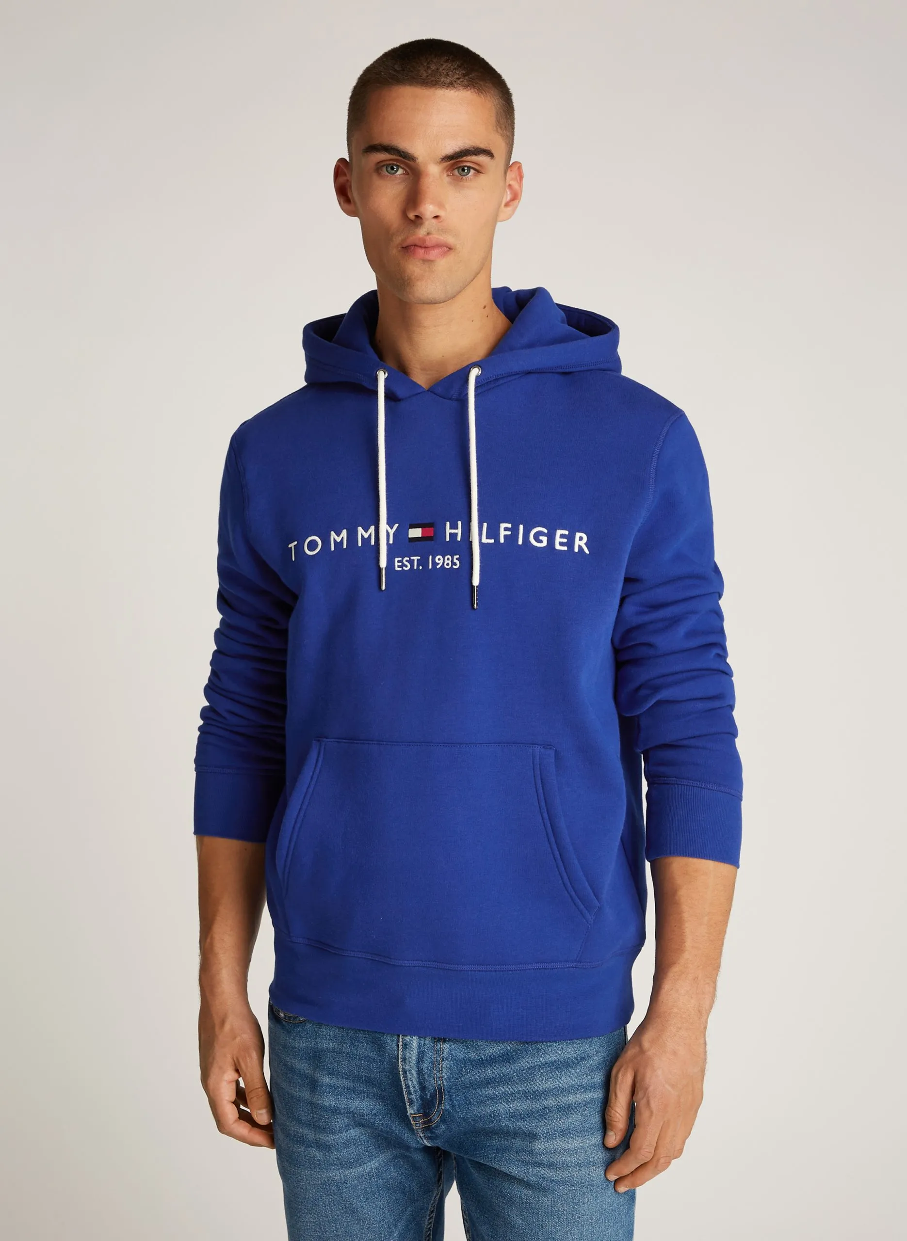 Sweat à capuche regular-fit en coton mélangé Bleu