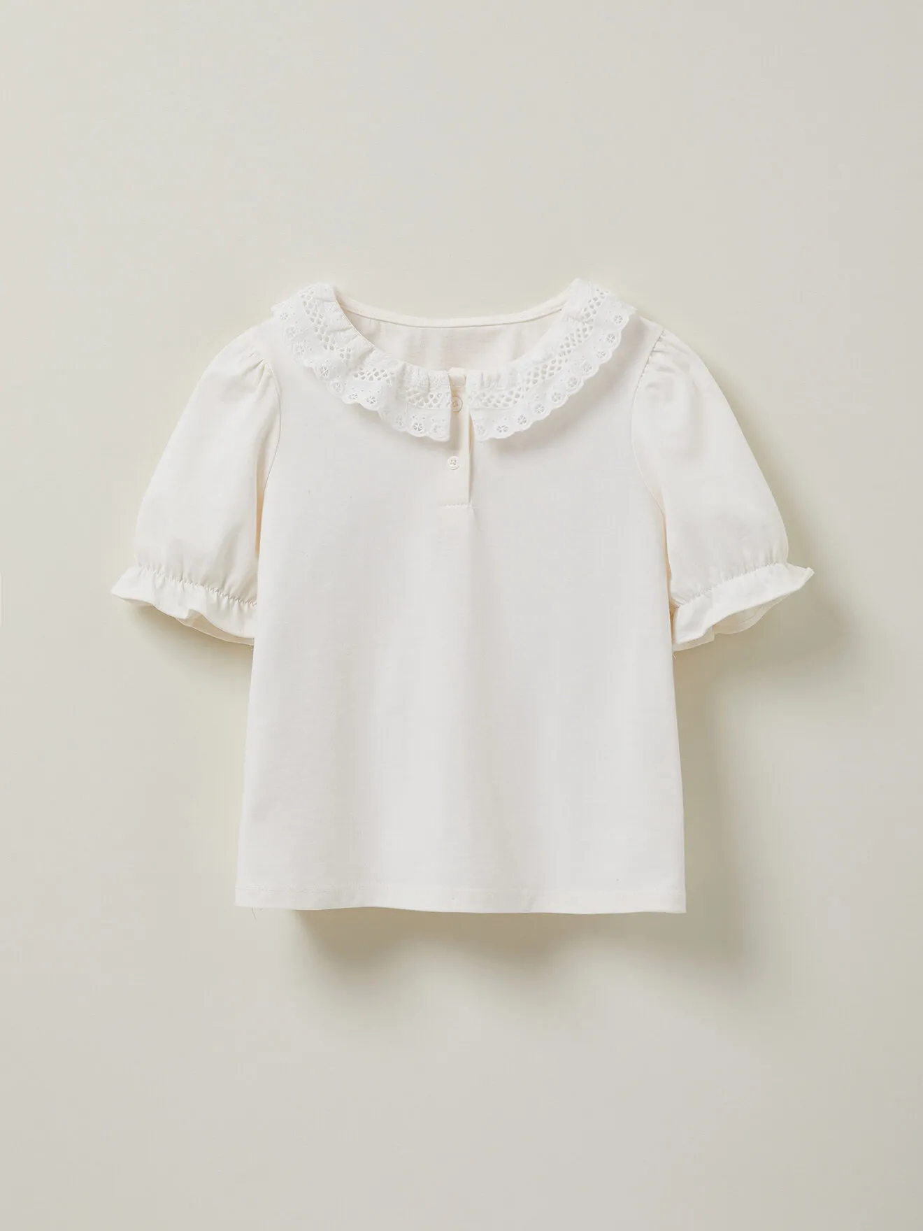 T-shirt col dentelle en coton biologique Blanc