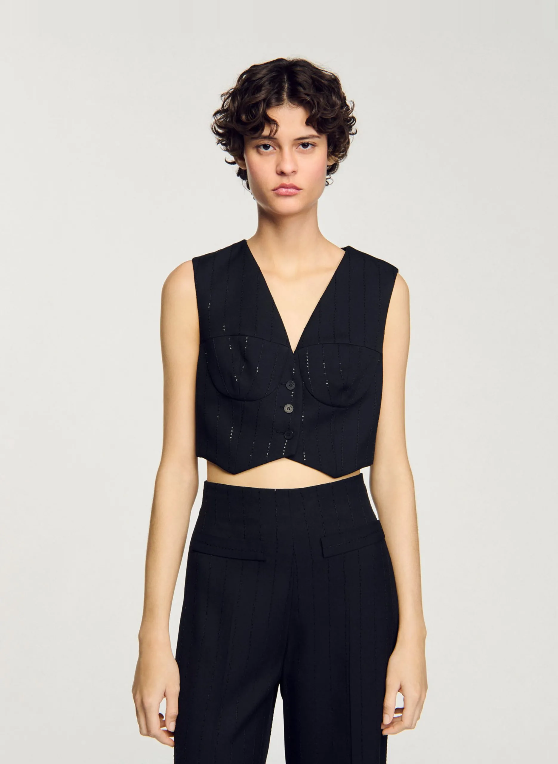 Veston de costume rayé à sequins Noir