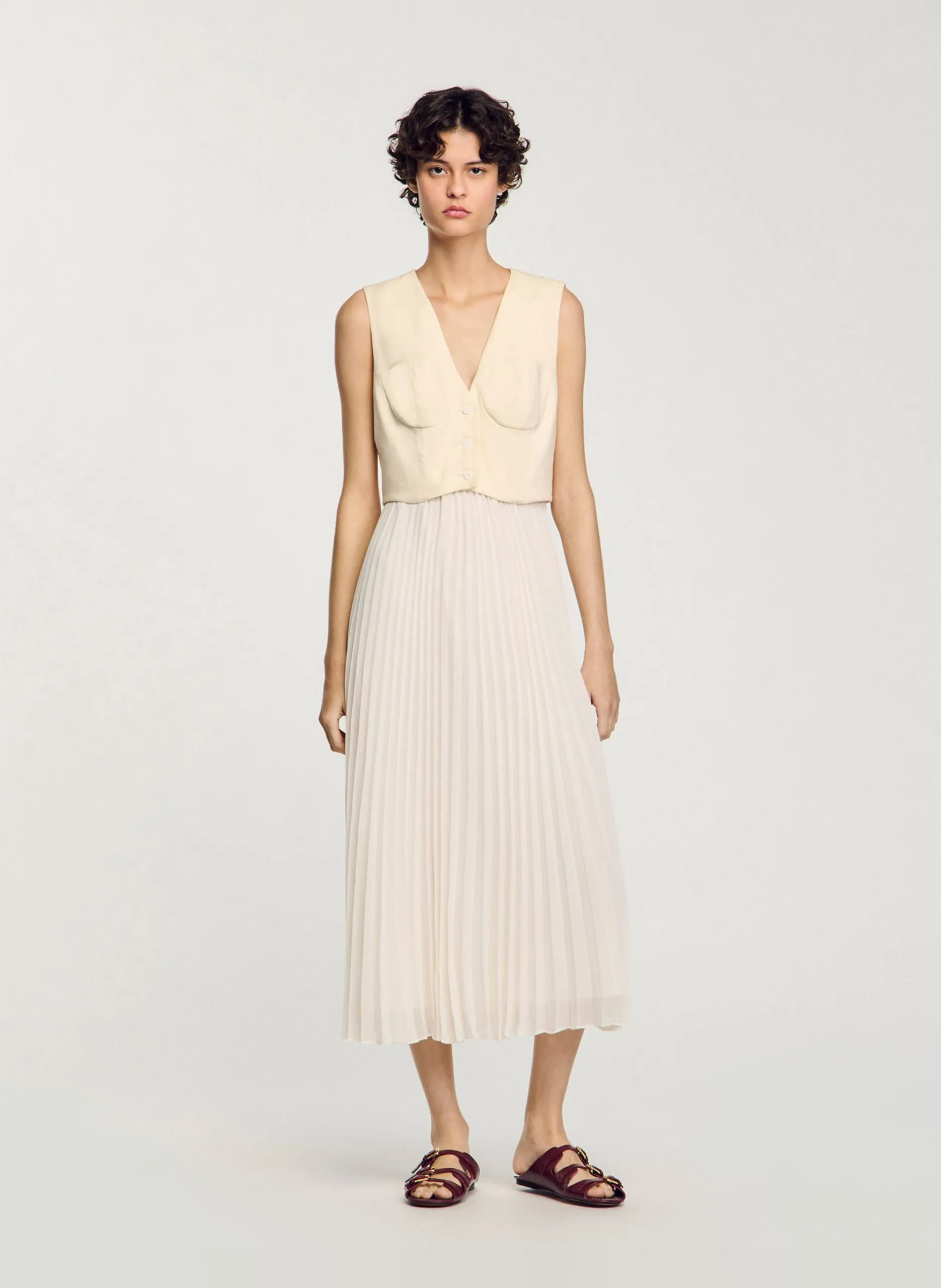 Robe longue plissée avec veston Blanc