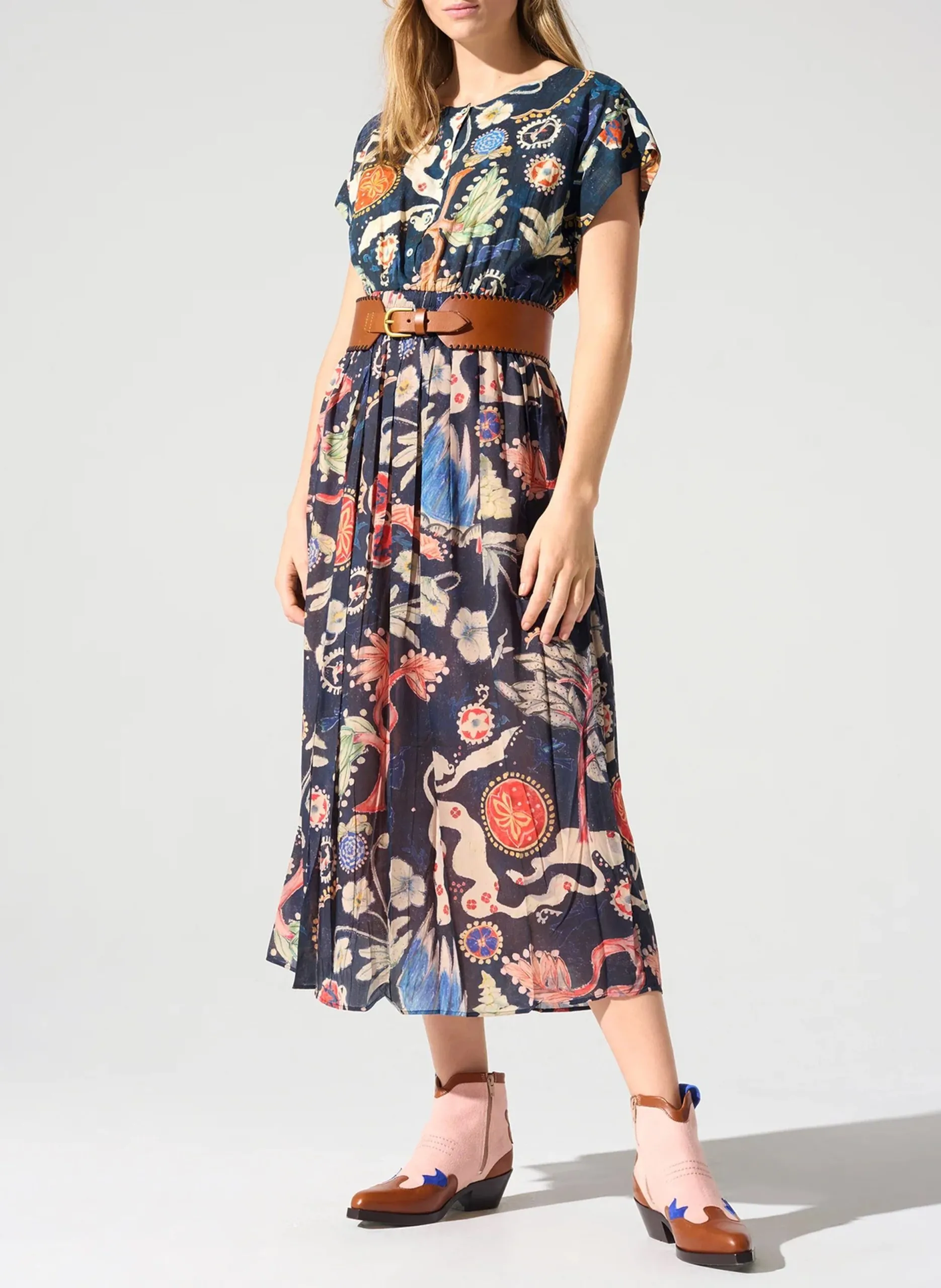 Robe longue ample imprimée Bleu