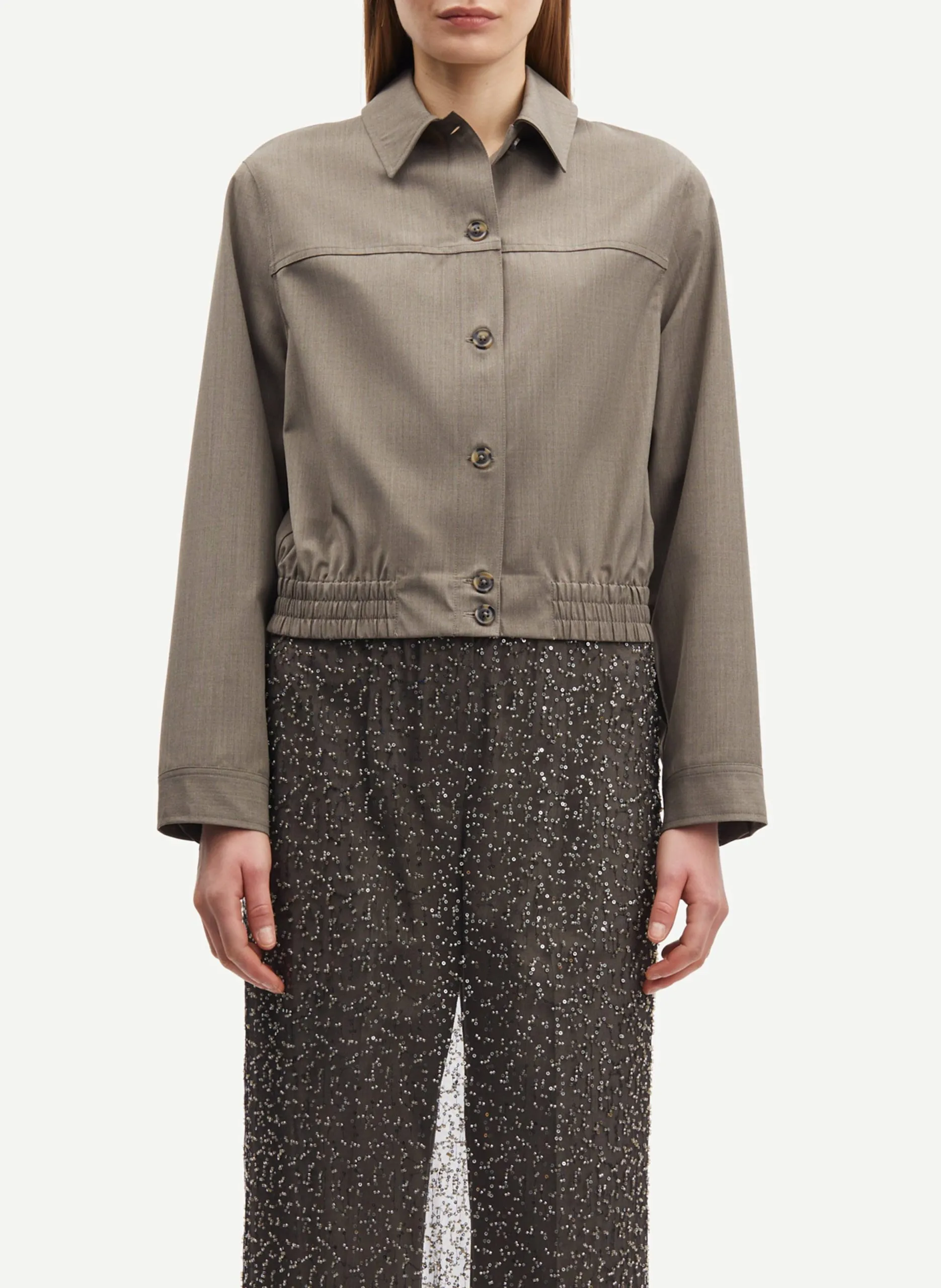 Surchemise droite en fibres recyclées mélangées Beige SAESMELLA