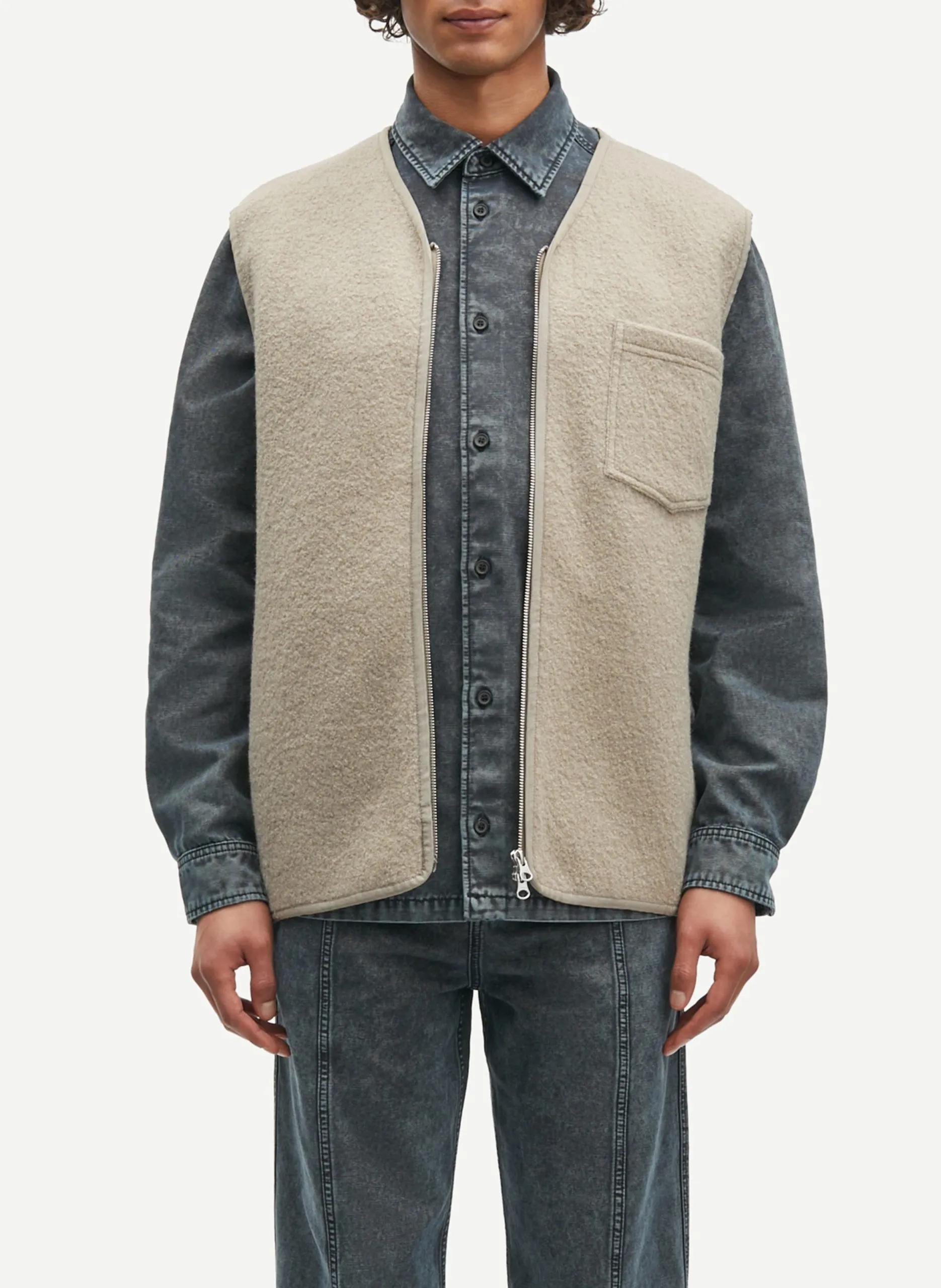 Gilet droit en laine recyclée mélangée Beige SAHANNES