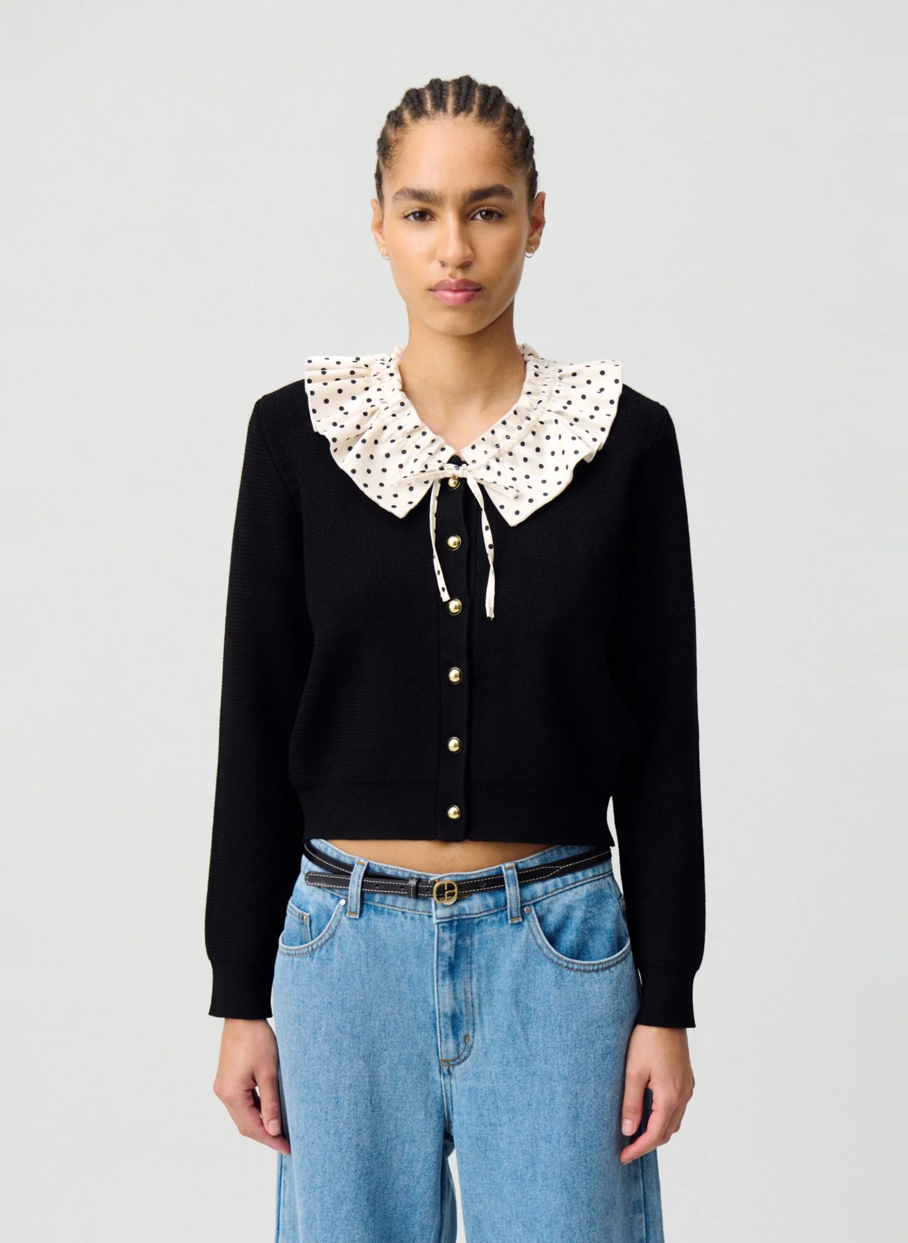 Cardigan en maille fine avec col Noir