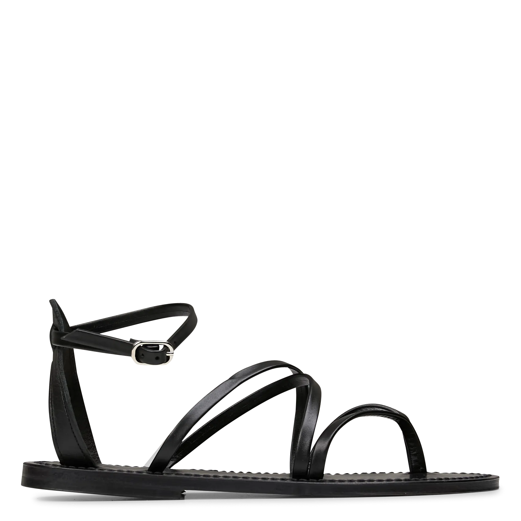 Sandales plates croisées en cuir Noir EPICURE