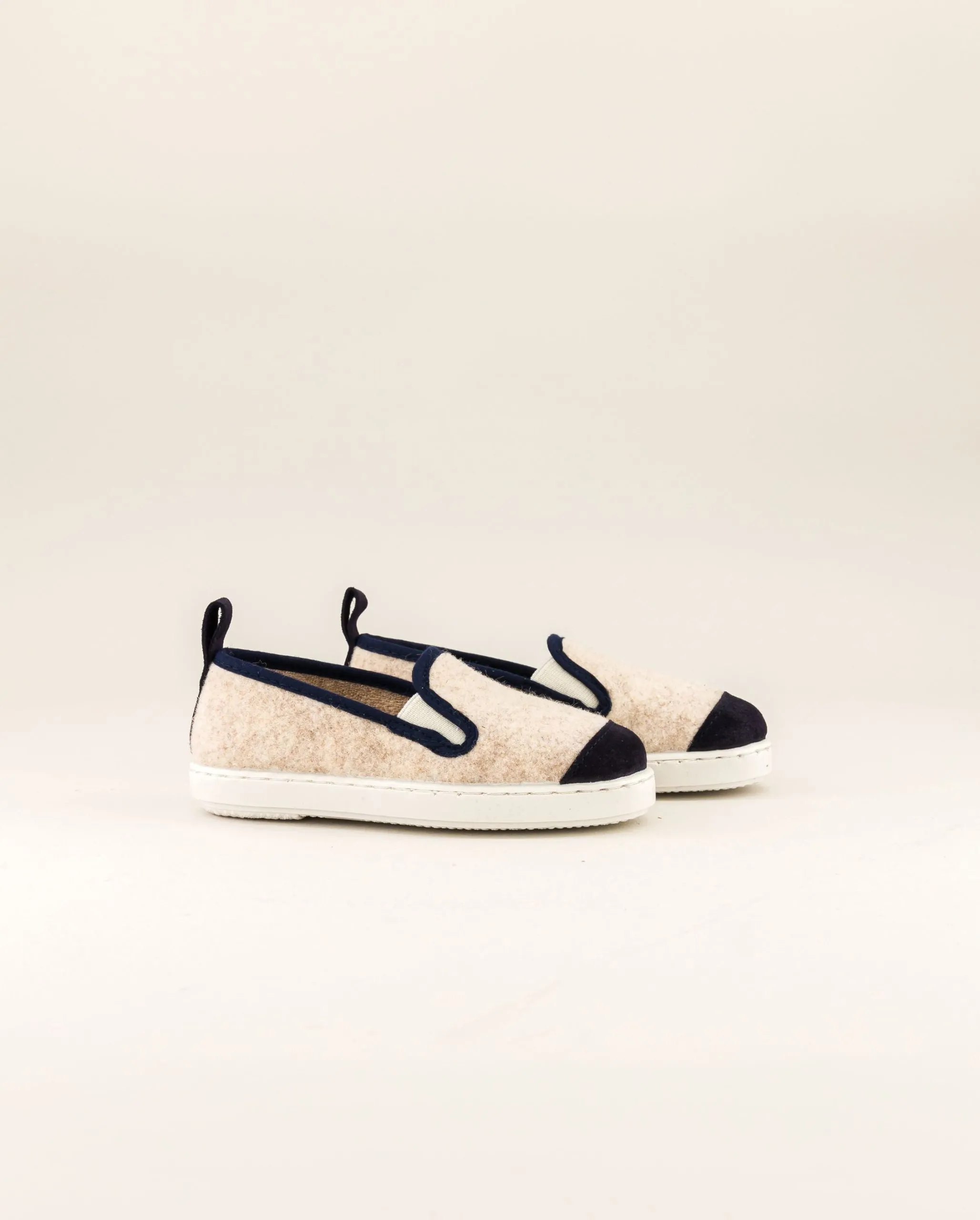 Chausson enfant laine, beige marine Beige