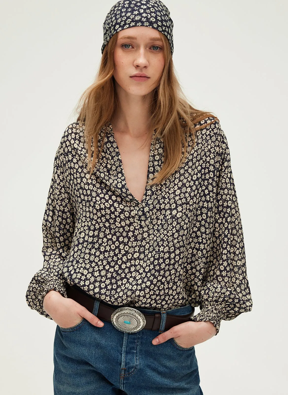 Chemise ample imprimée Bleu UVELIA