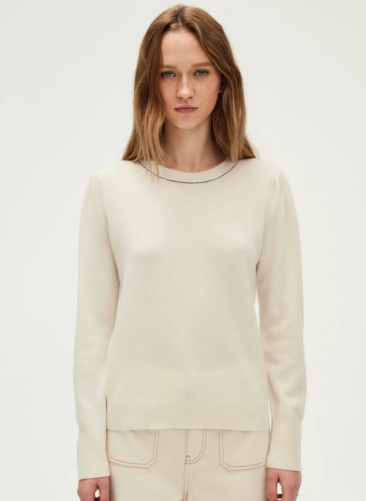 Pull droit col rond en cachemire Beige JETTY