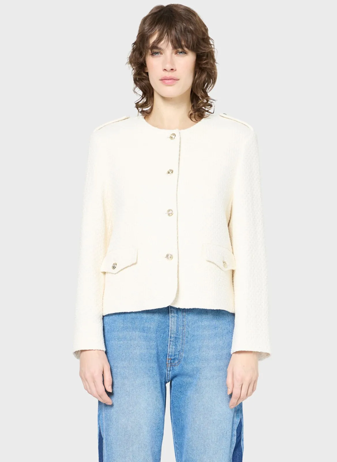 Veste droite en coton mélangé Beige RONIE