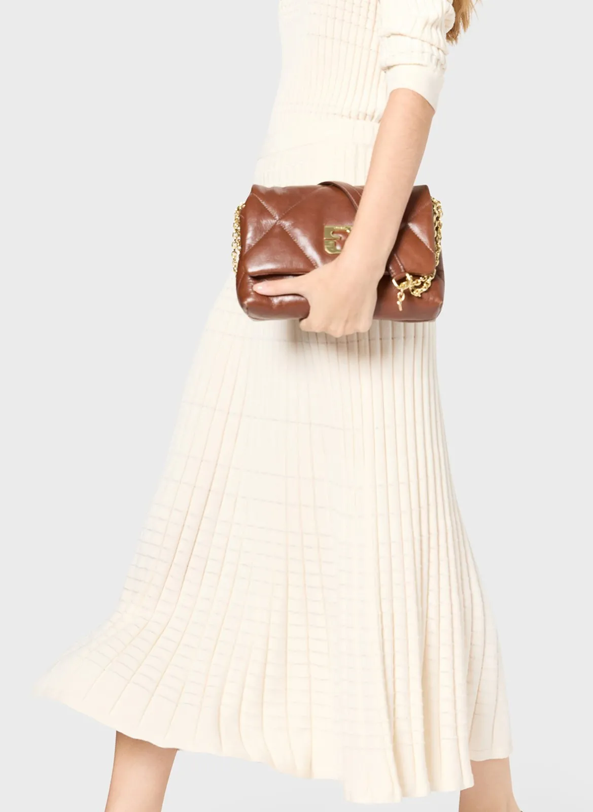 Jupe midi en maille de coton mélangé Beige VALONIA