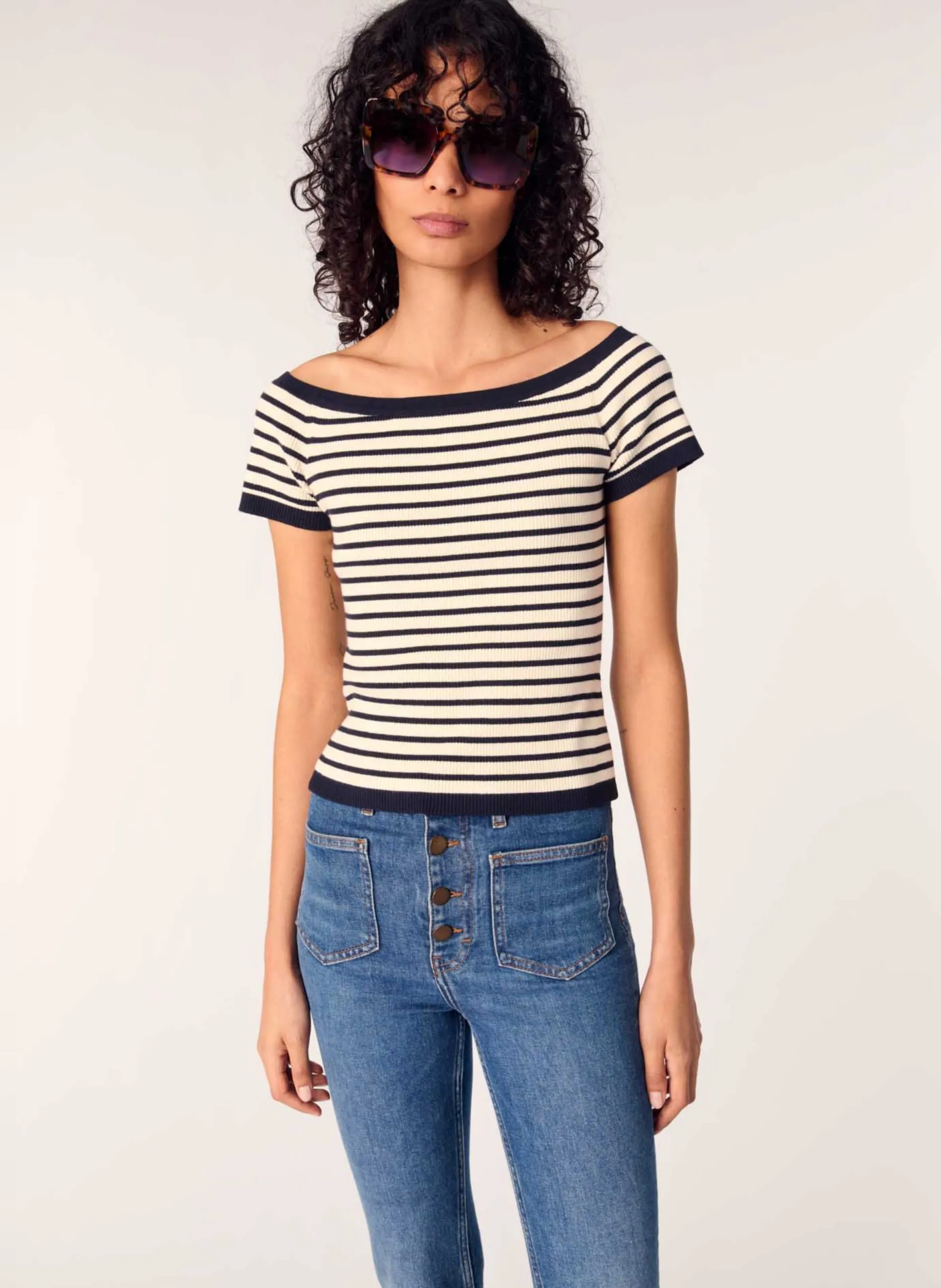 Top moulant col bateau Bleu
