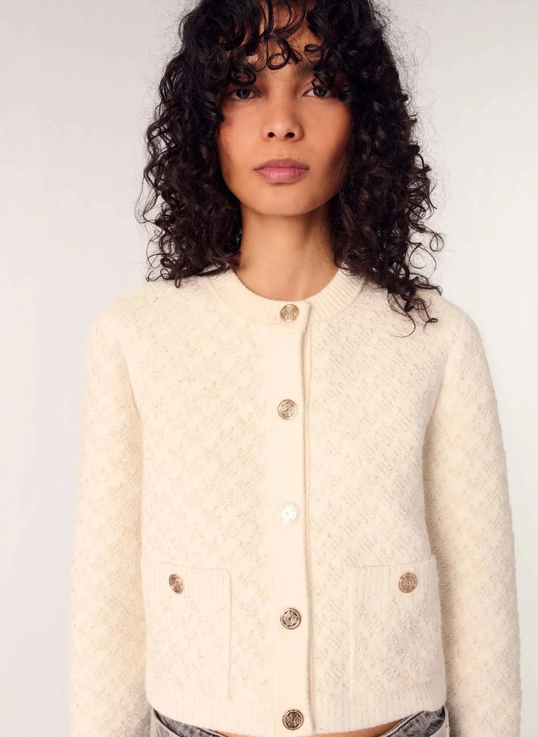 Cardigan en maille effet tweed Beige