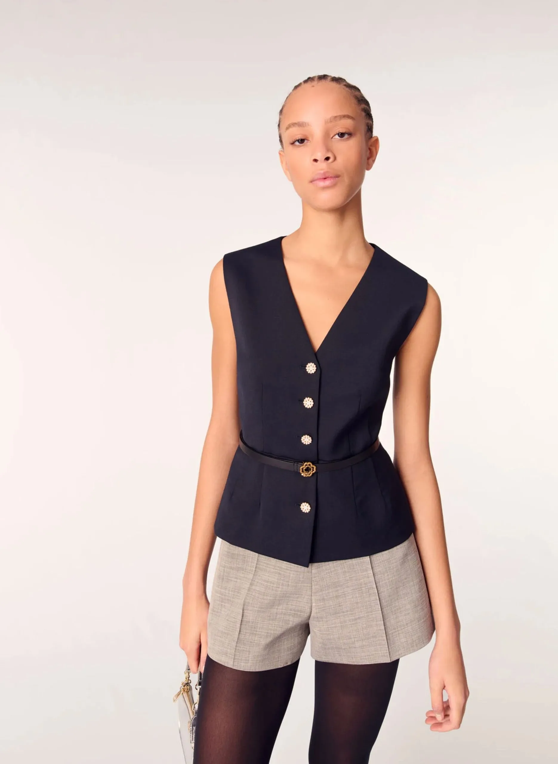 Top sans manches boutonné Bleu