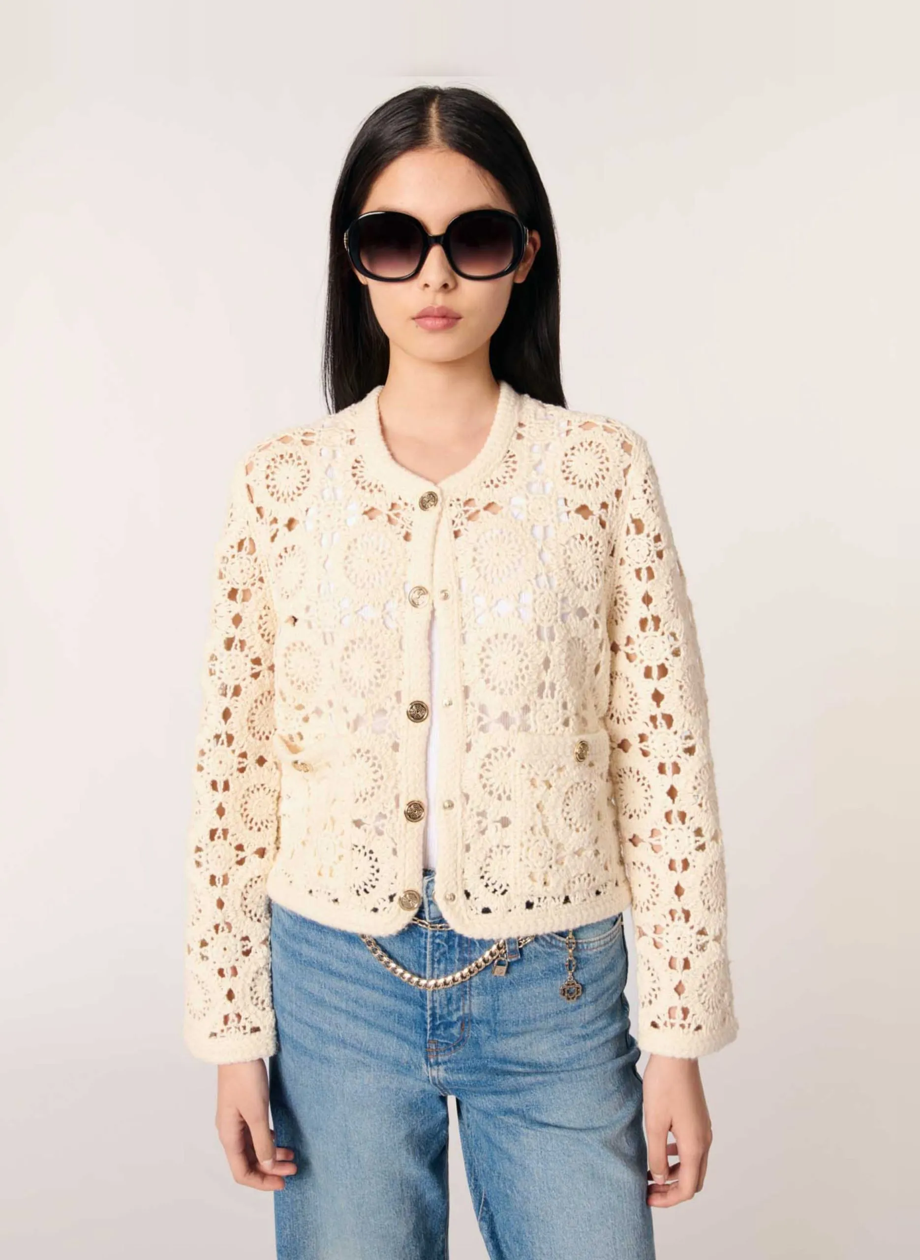 Cardigan droit en crochet Beige