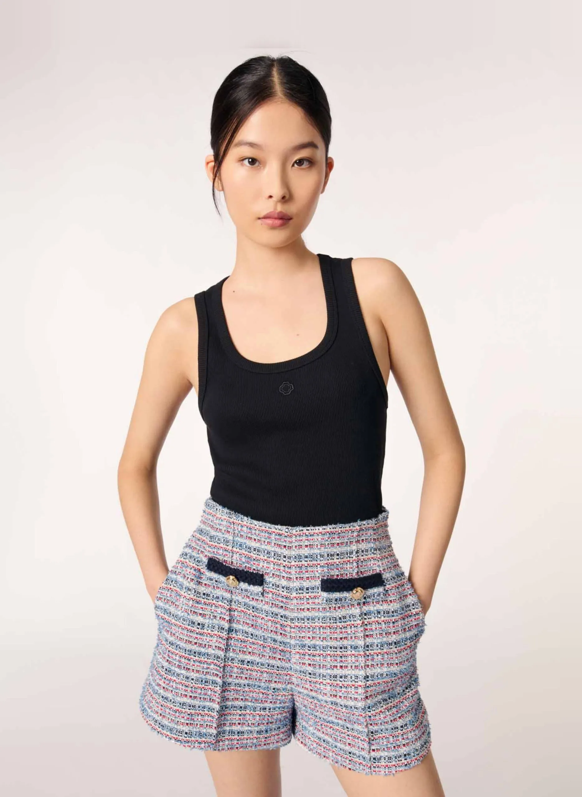 Short large en tweed Bleu