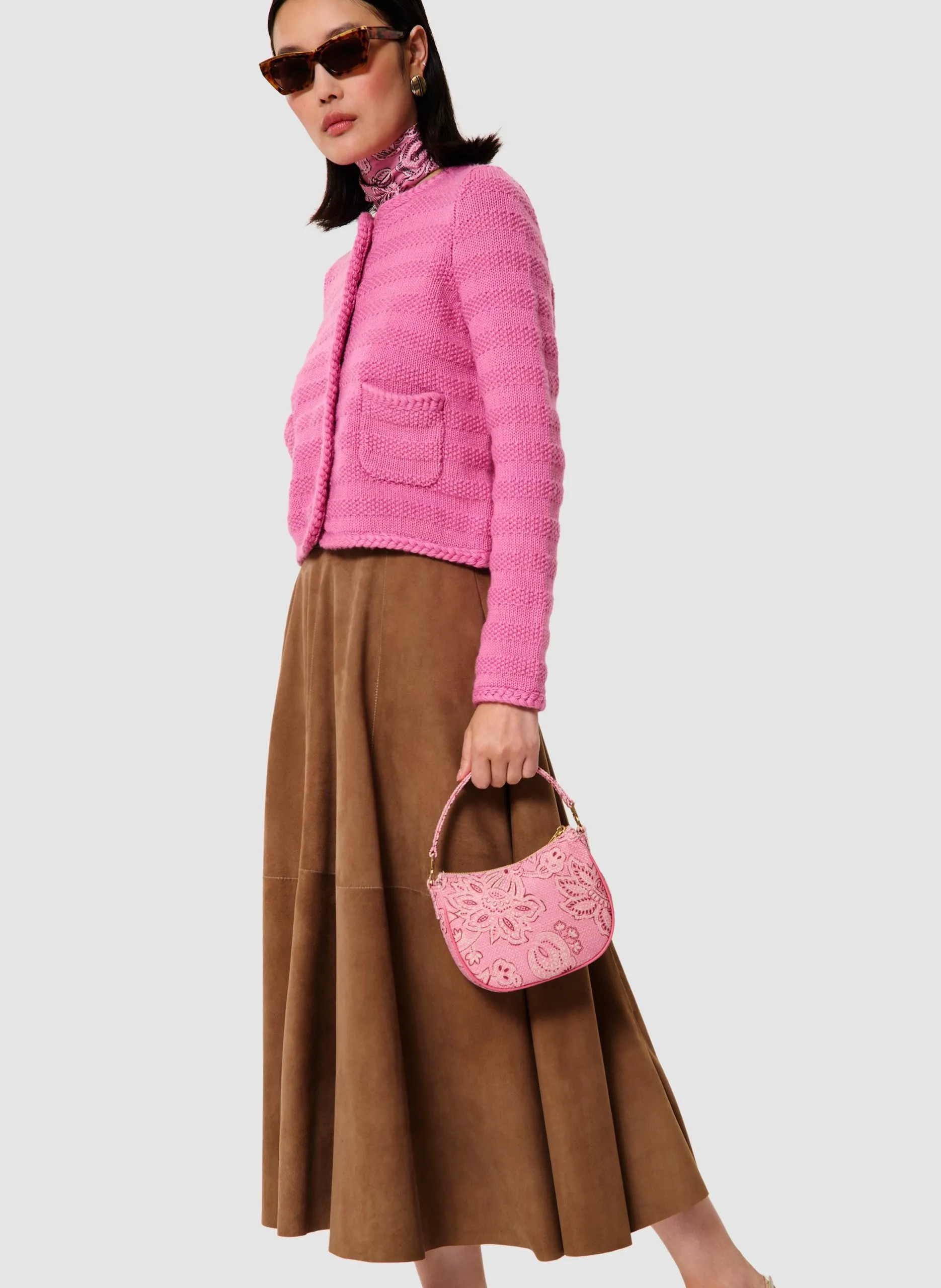 Jupe midi en cuir velours Marron JACK