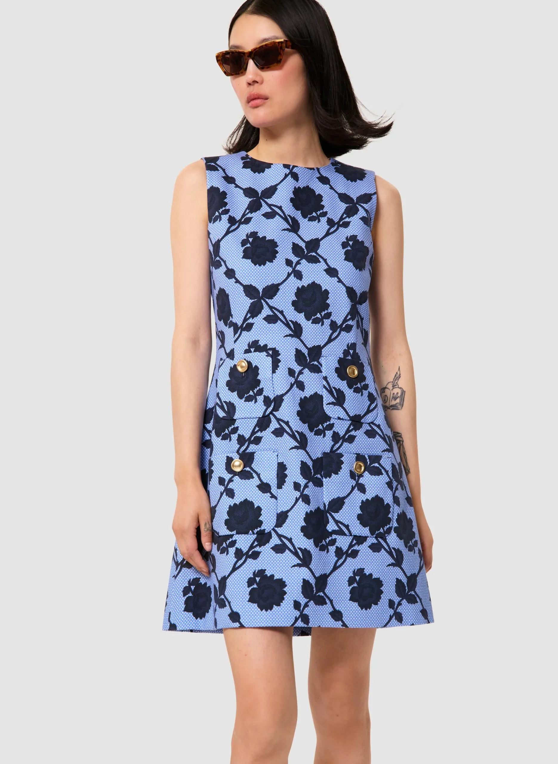 Robe courte col V Bleu RUSSELL