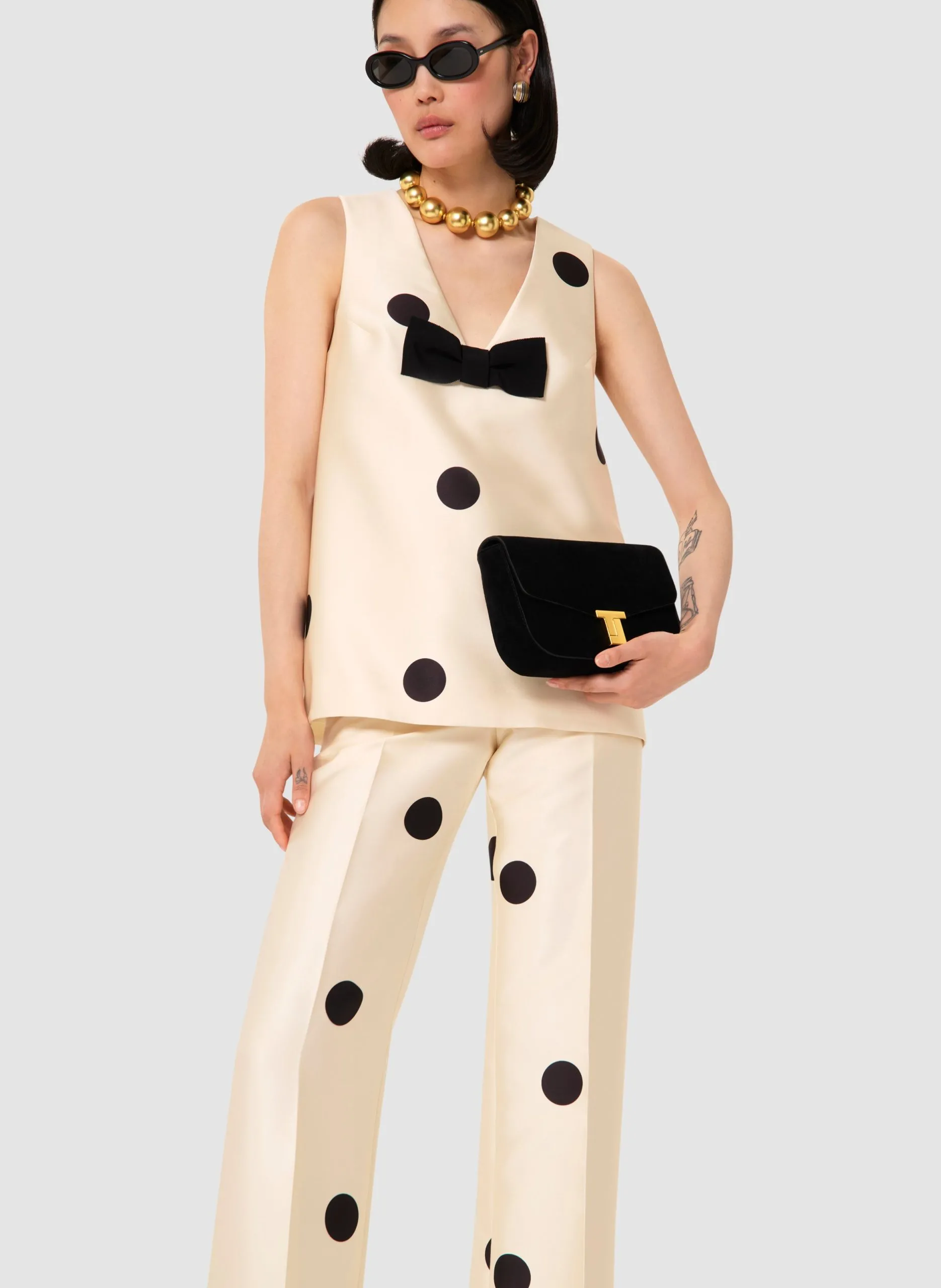 Top col V imprimé Beige TOPAZE