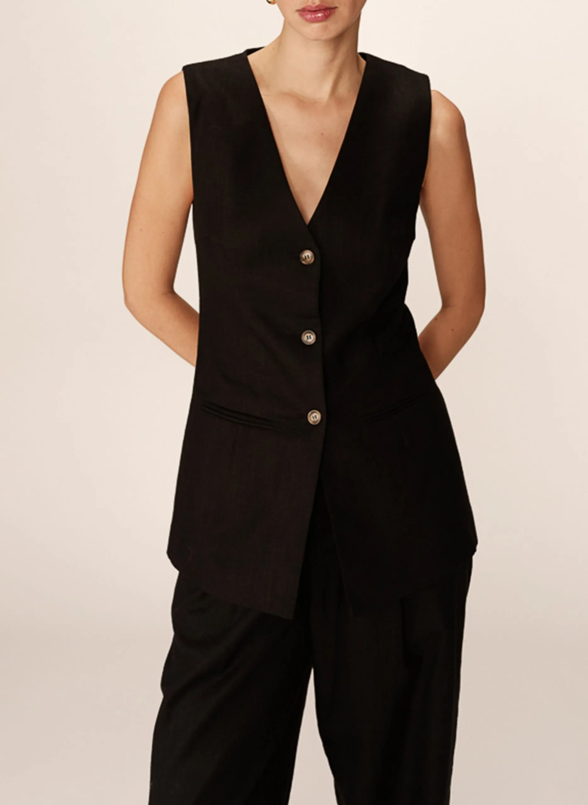 Gilet de tailleur en lin mélangé Noir PAZ