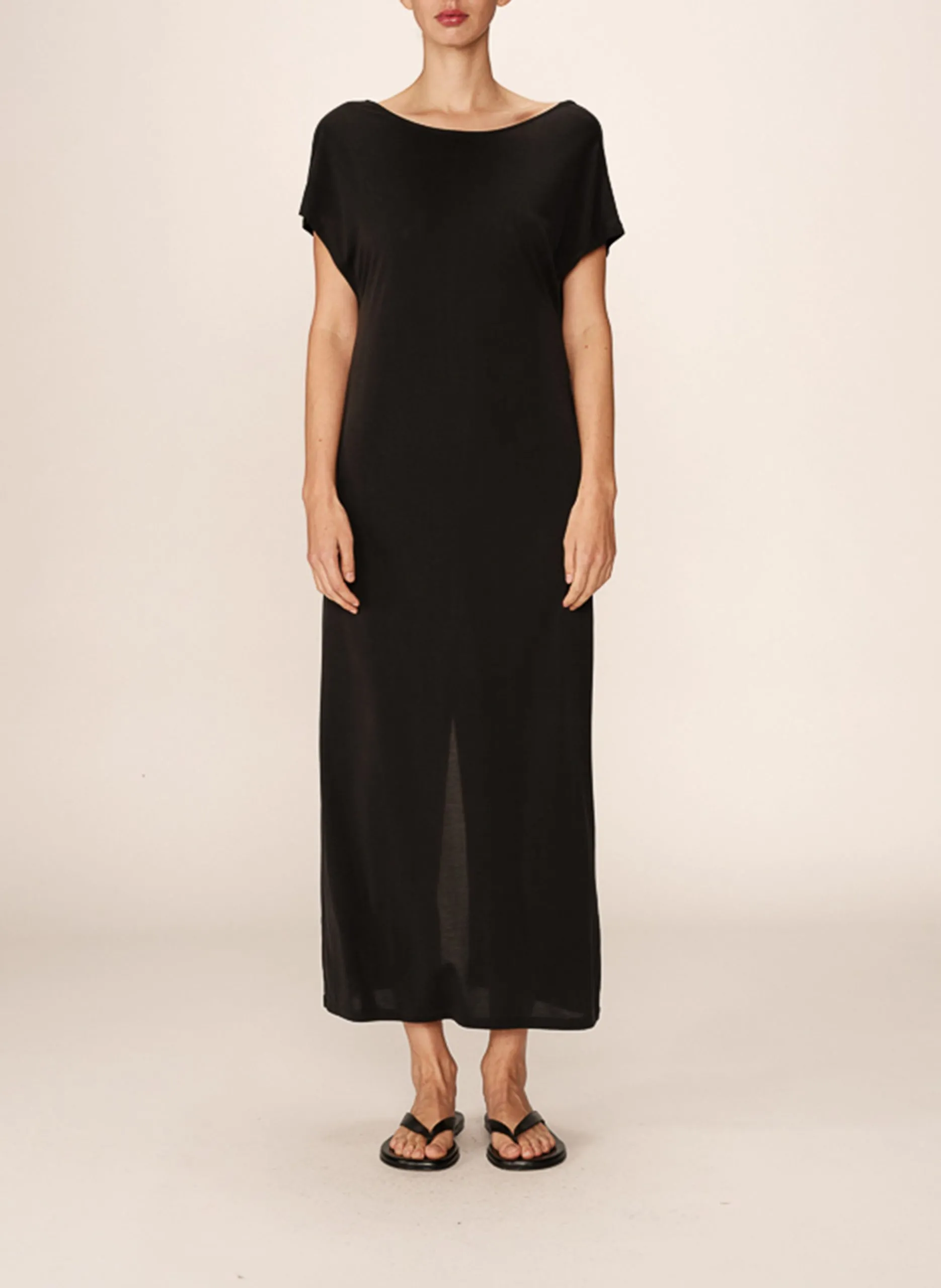 Robe longue droite à dos en v Gris PEACE