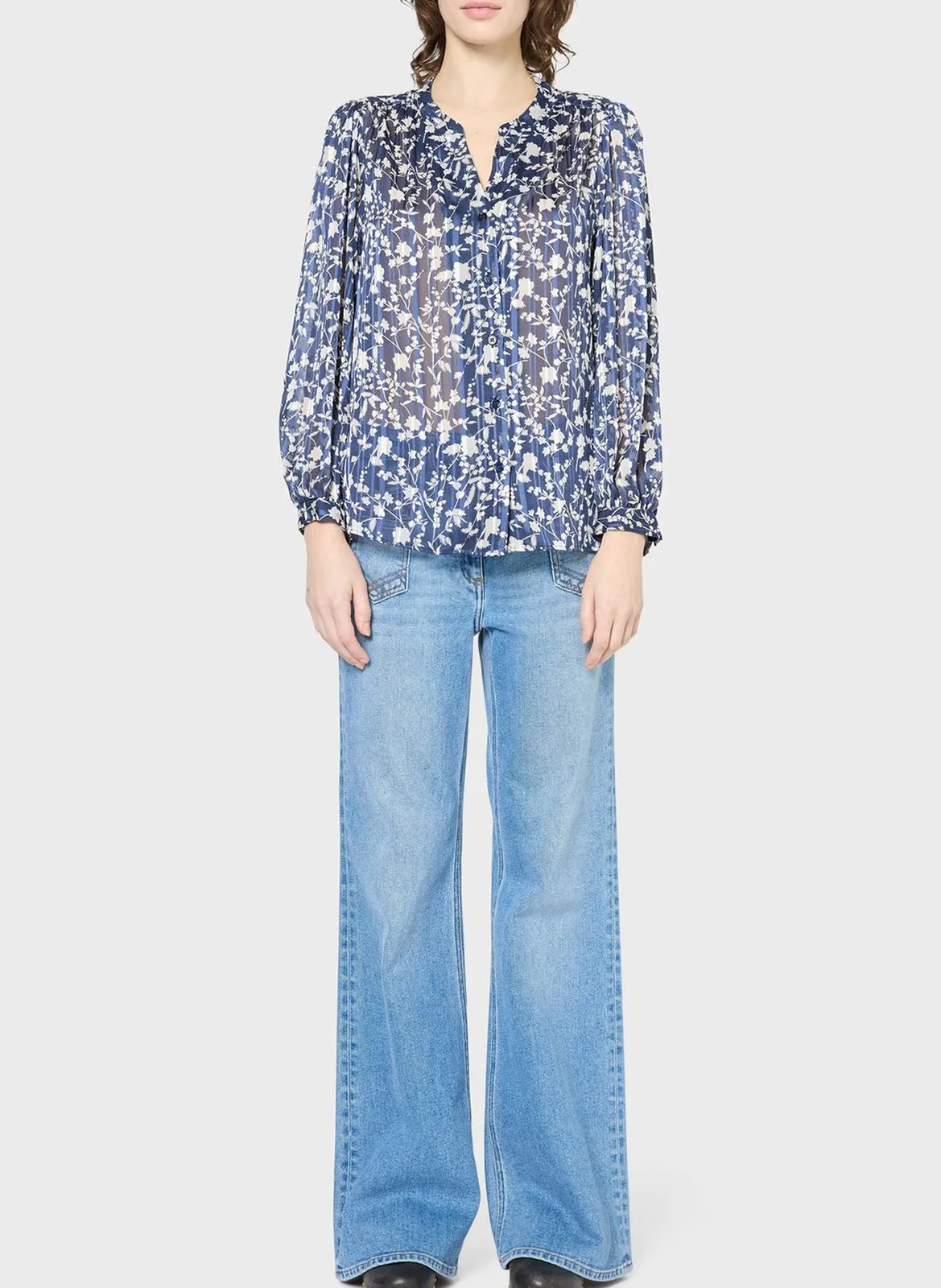 Top manches longues boutonné Bleu UZETTE