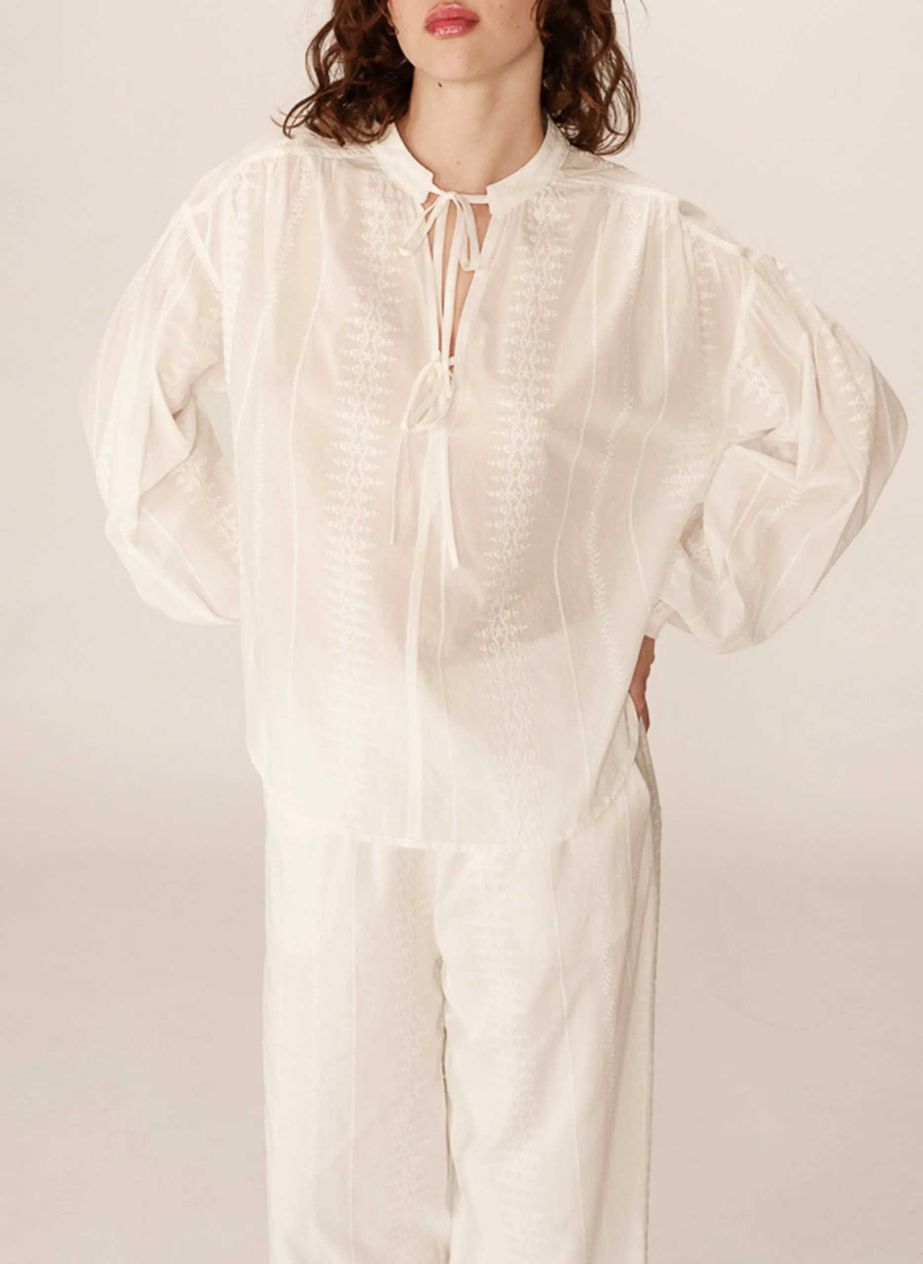 Blouse col rond en coton Blanc PERSIA