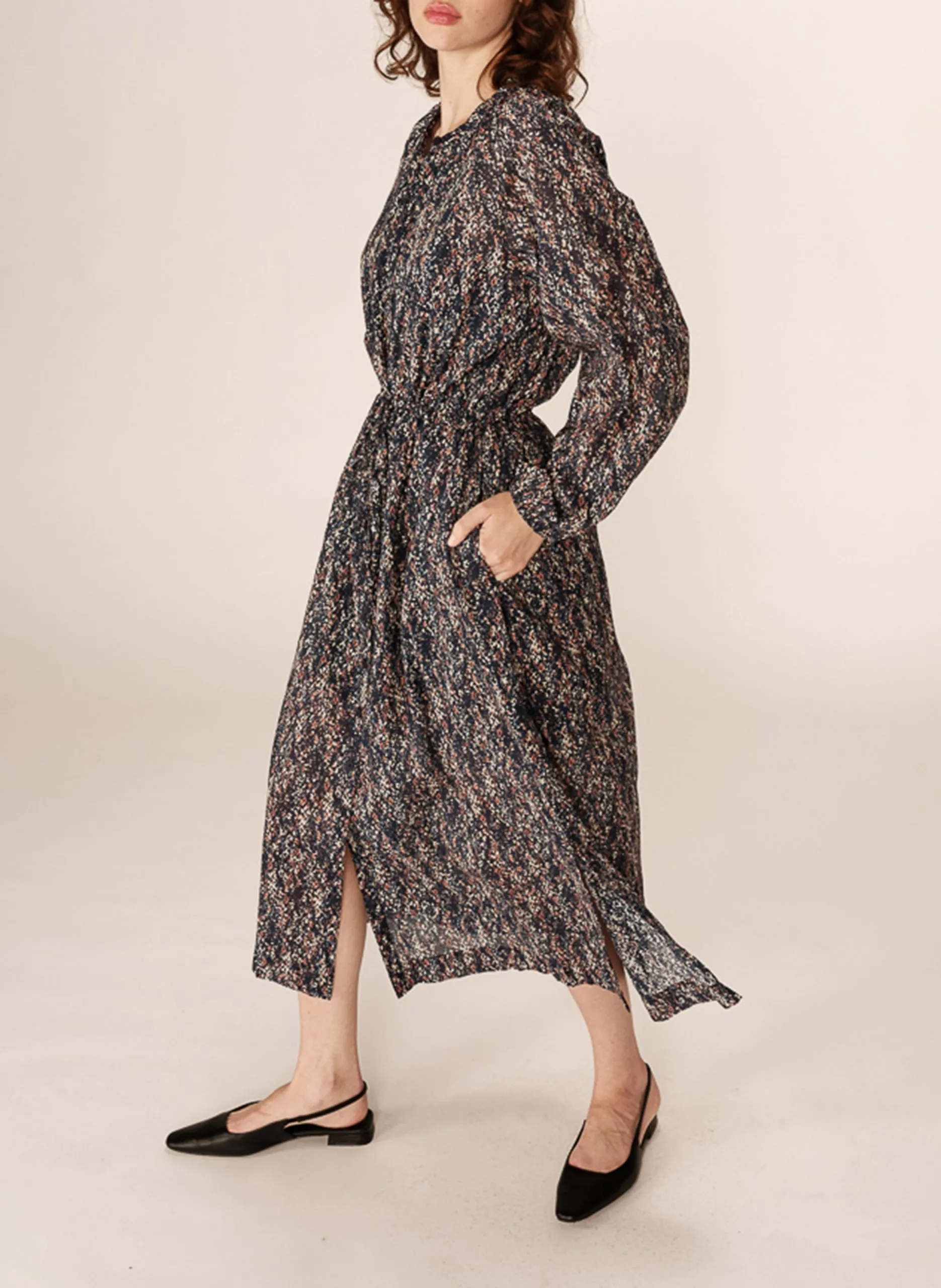 Robe longue cintrée fleurie Bleu PODER