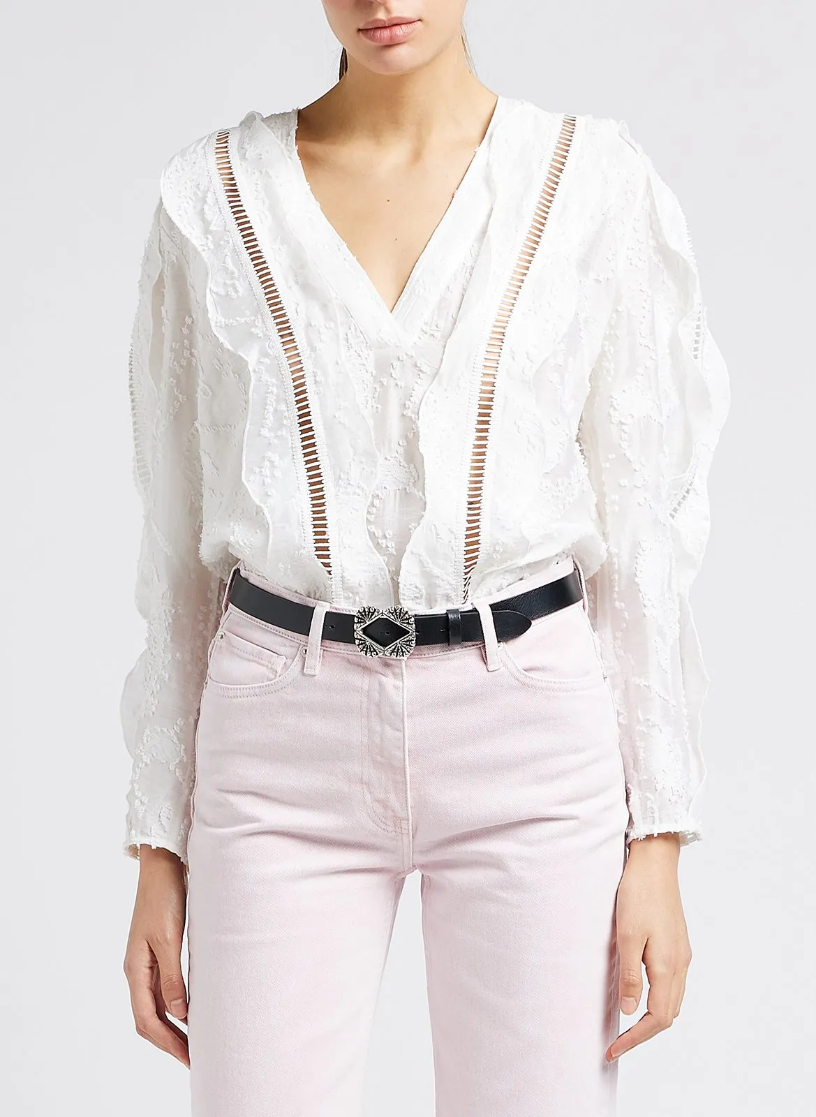 Blouse col rond brodée Blanc KEKOA