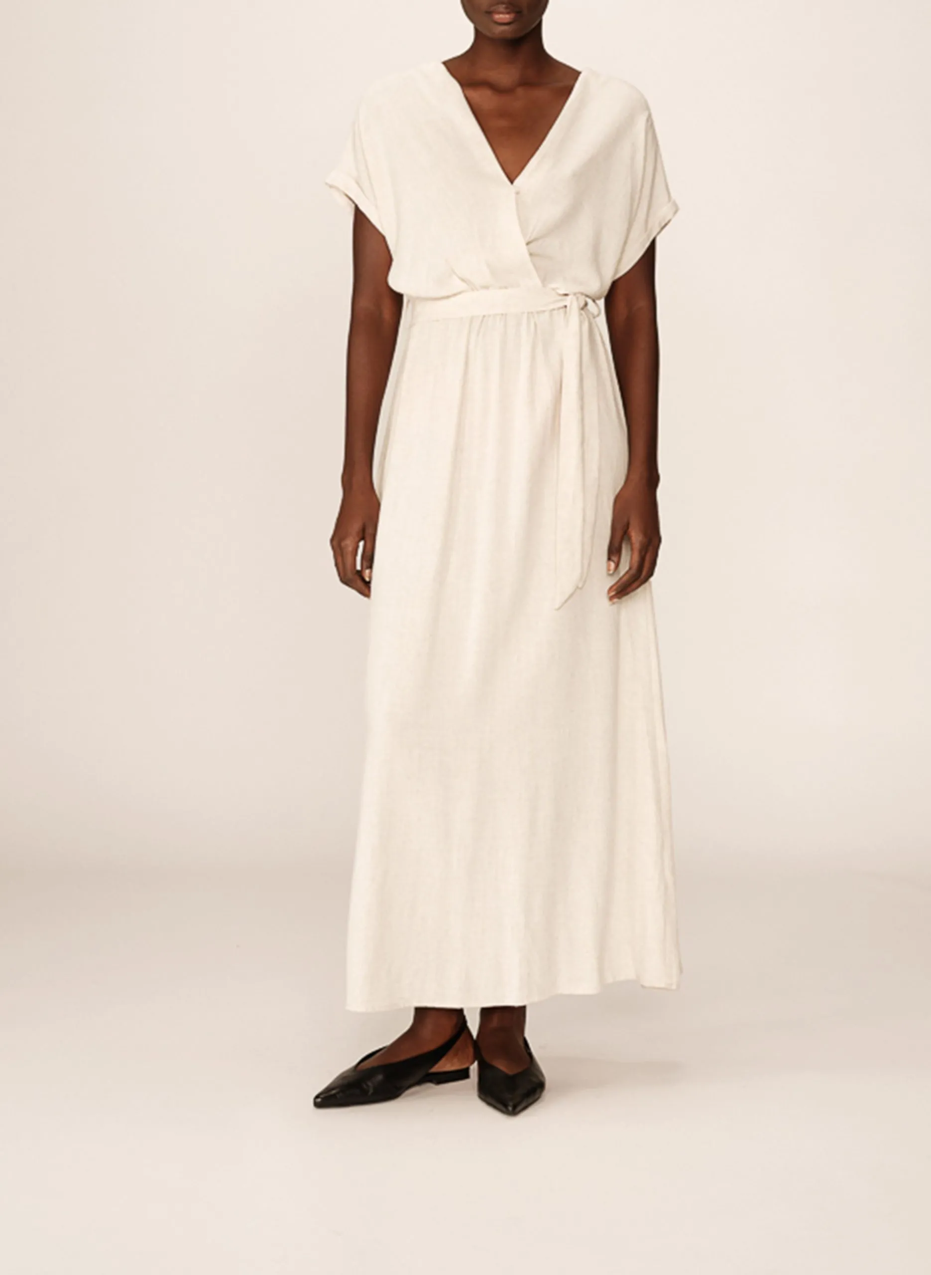 Robe longue encolure V Beige POLLEN