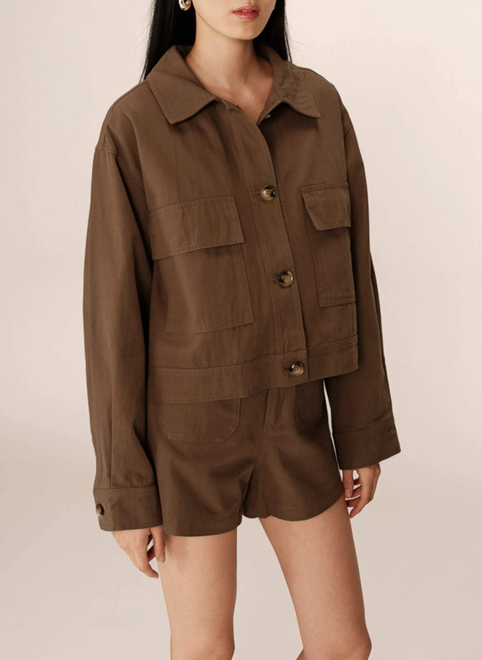 Veste col chemise en coton Vert POLETTE