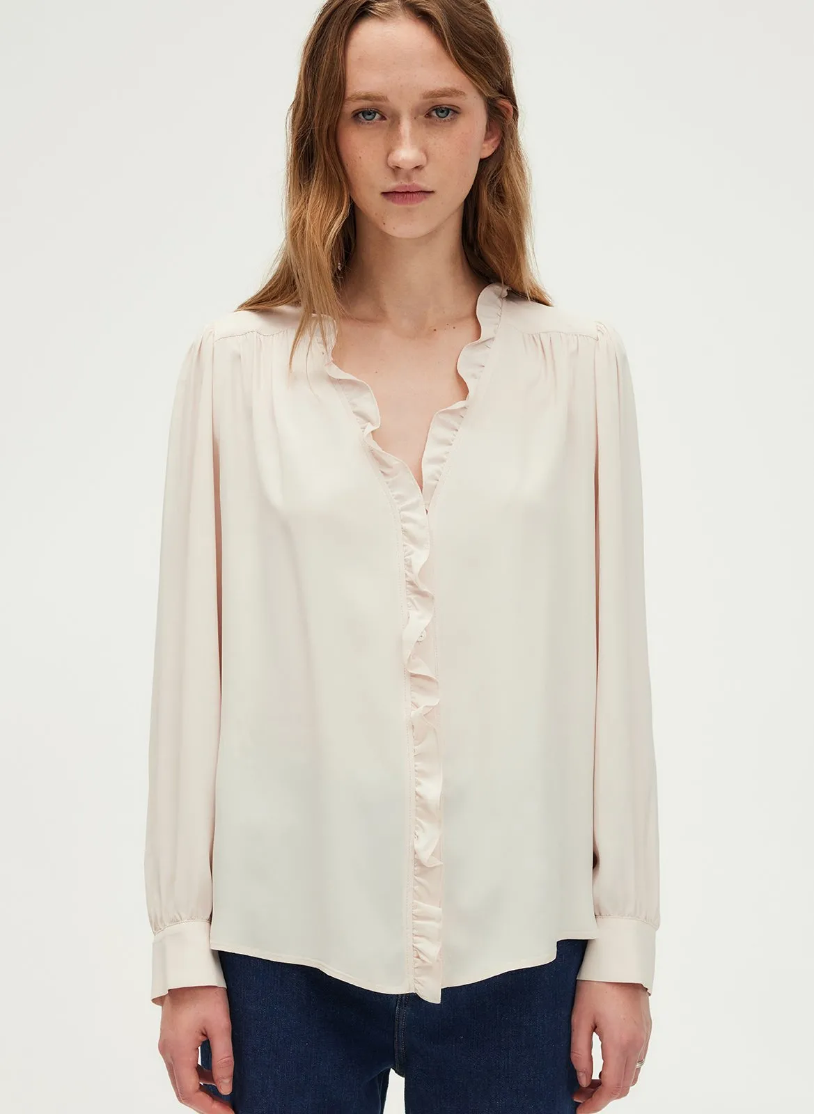 Chemise volantée à manches longue Beige CELINE