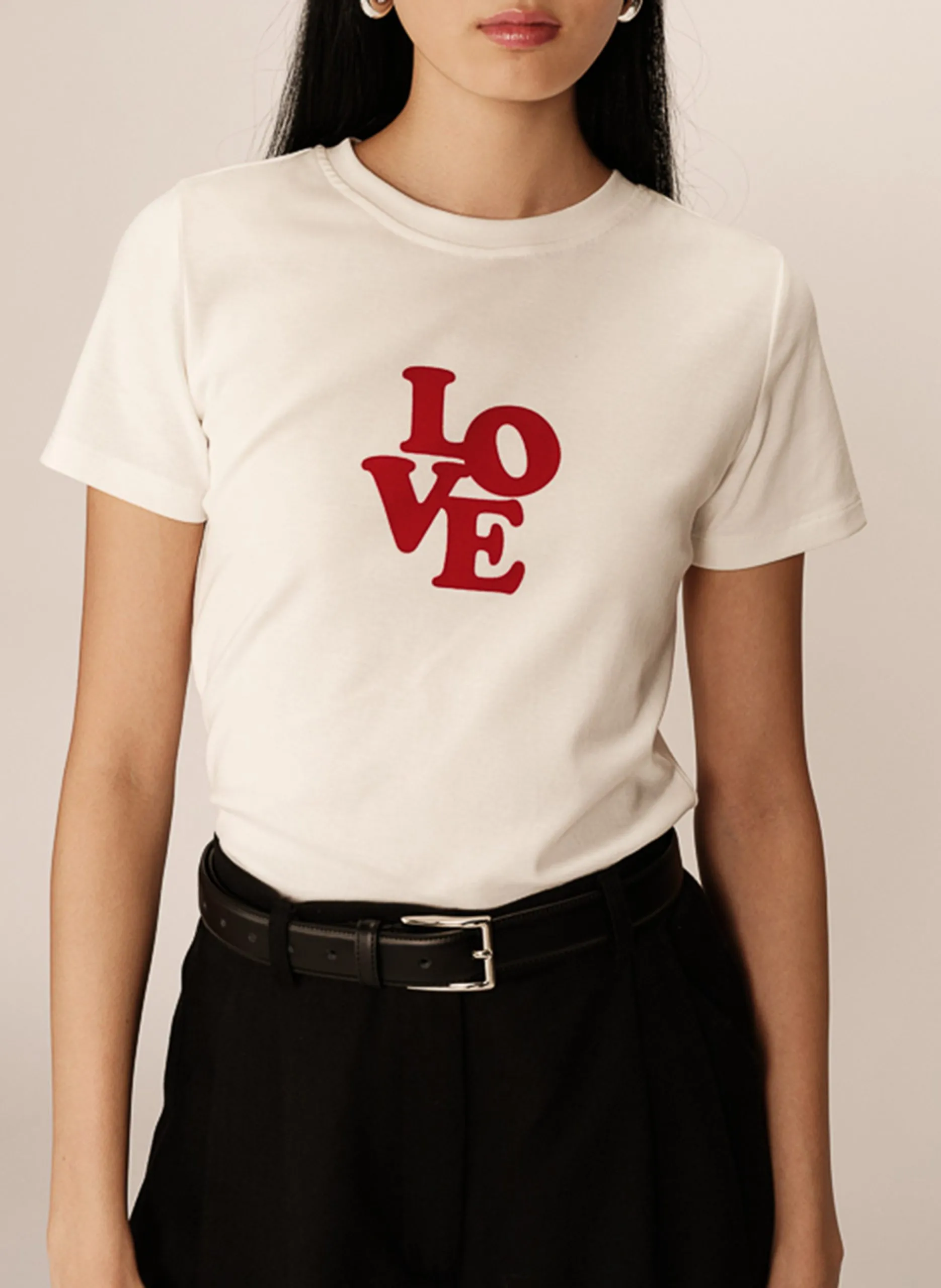 Tee-shirt droit en coton mélangé Blanc POUSSIN